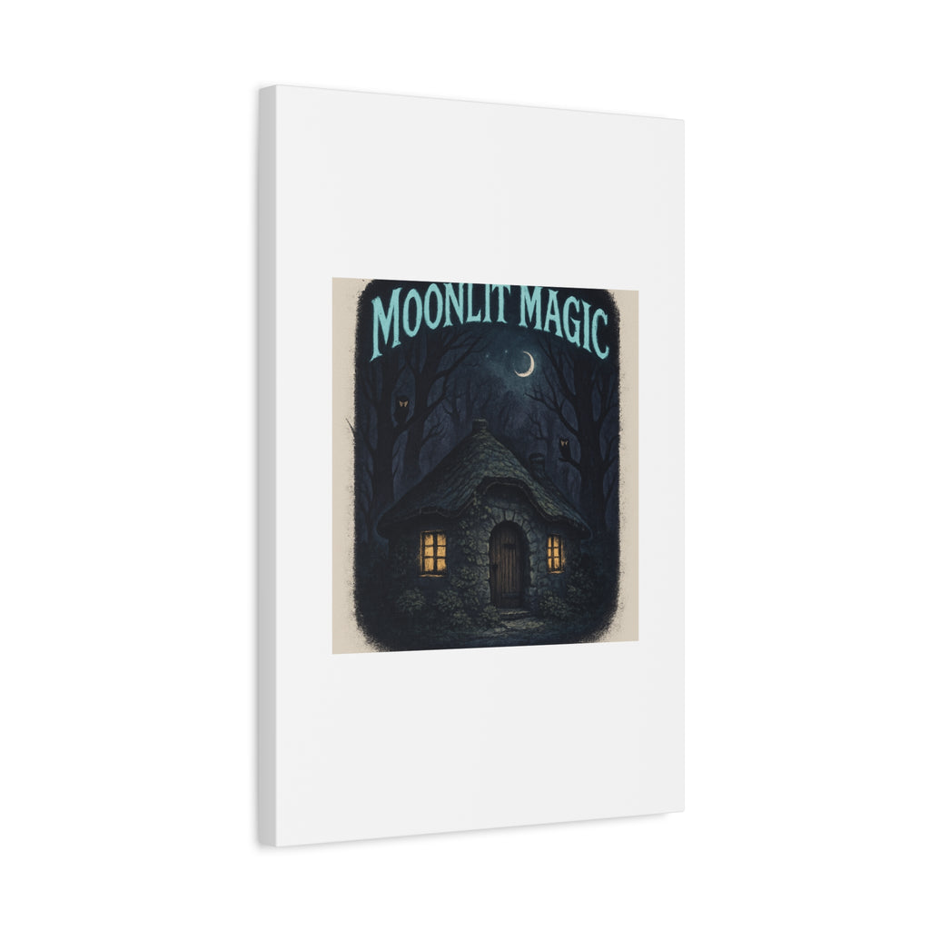 Moonlit Magic Canvas Wall Art — Cozy Cottage Night Illustration