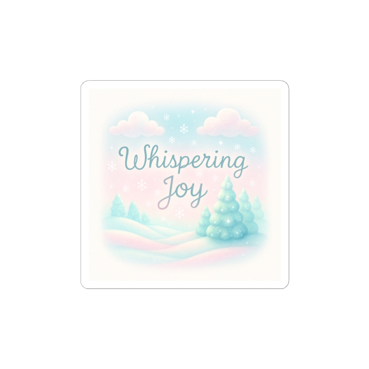 Whispering Joy Winter Scene Sticker — Pastel Snowy Trees Kiss-Cut Sticker