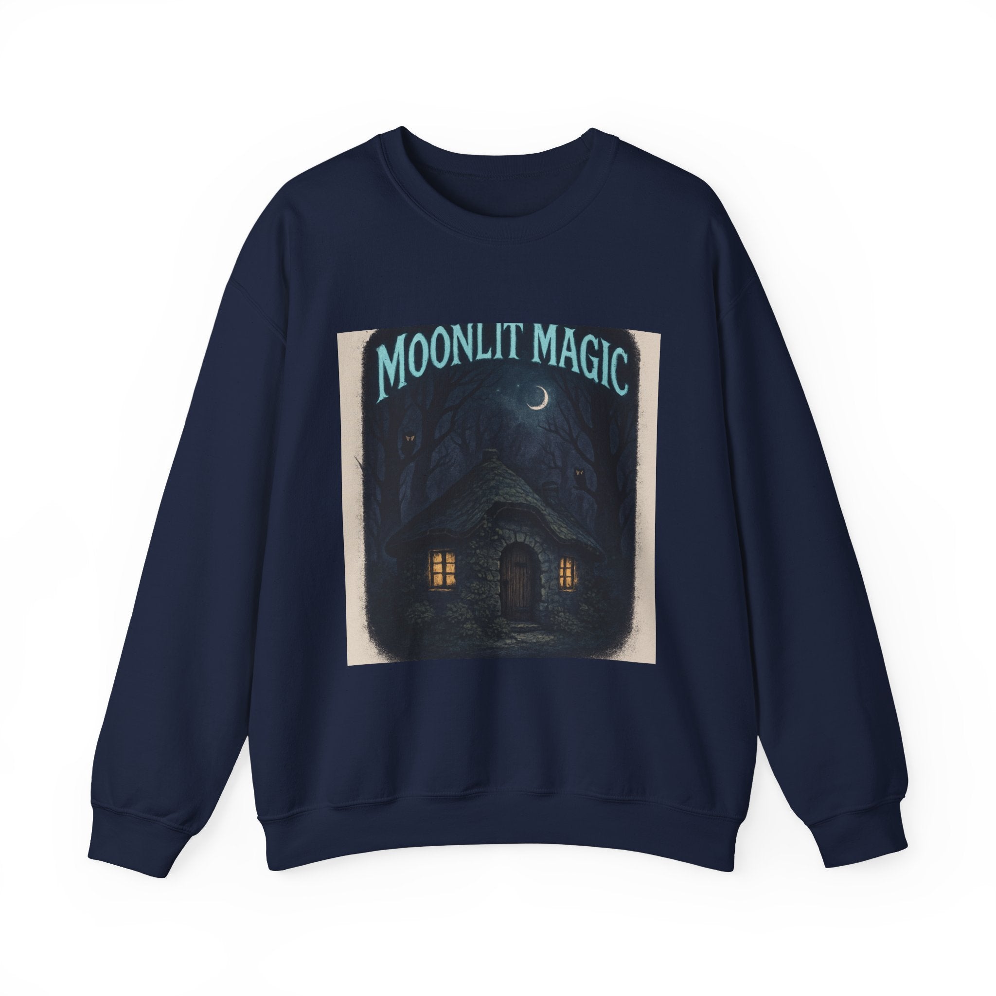 Moonlit Magic Crewneck Sweatshirt — Cozy Nighttime Cottage Graphic