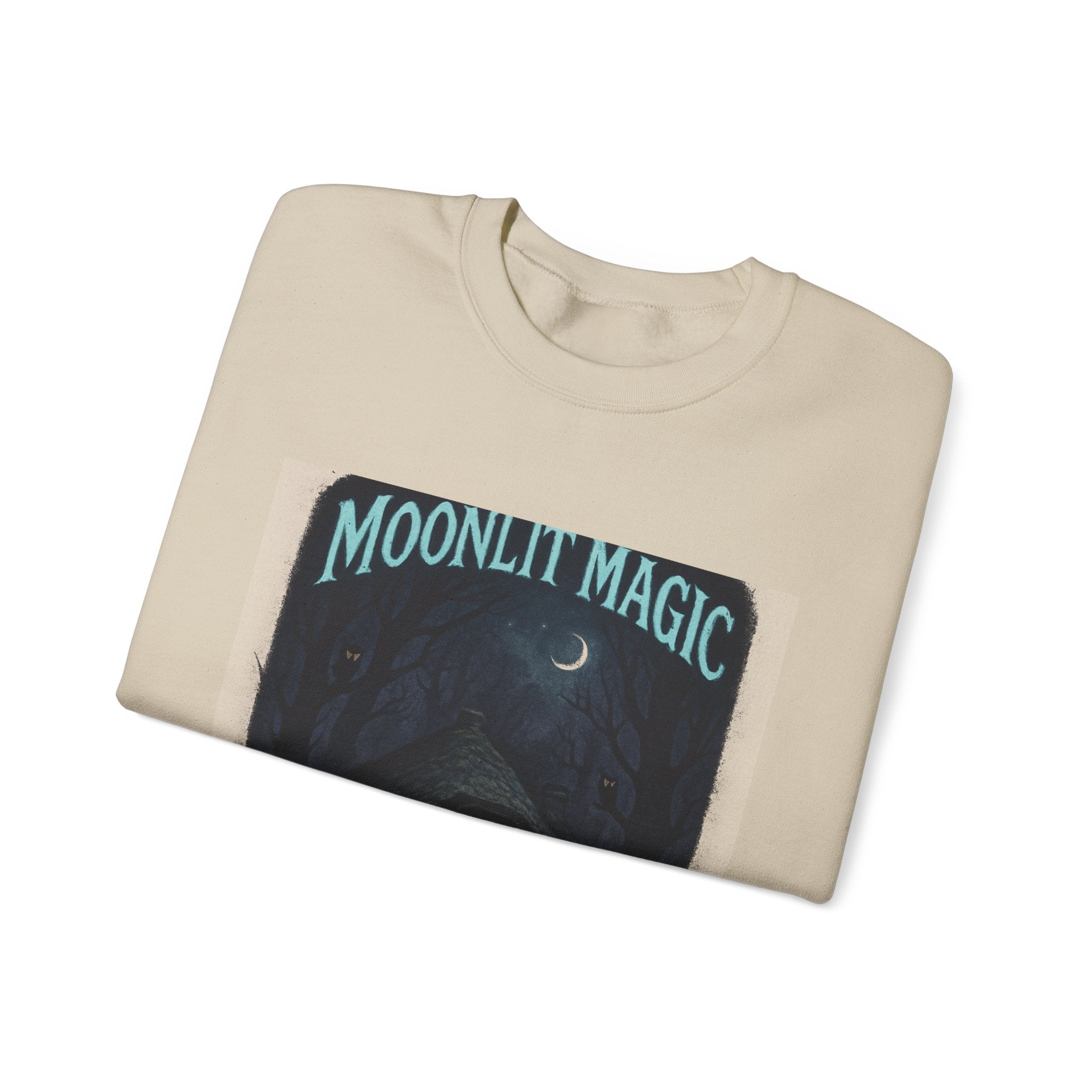 Moonlit Magic Crewneck Sweatshirt — Cozy Nighttime Cottage Graphic
