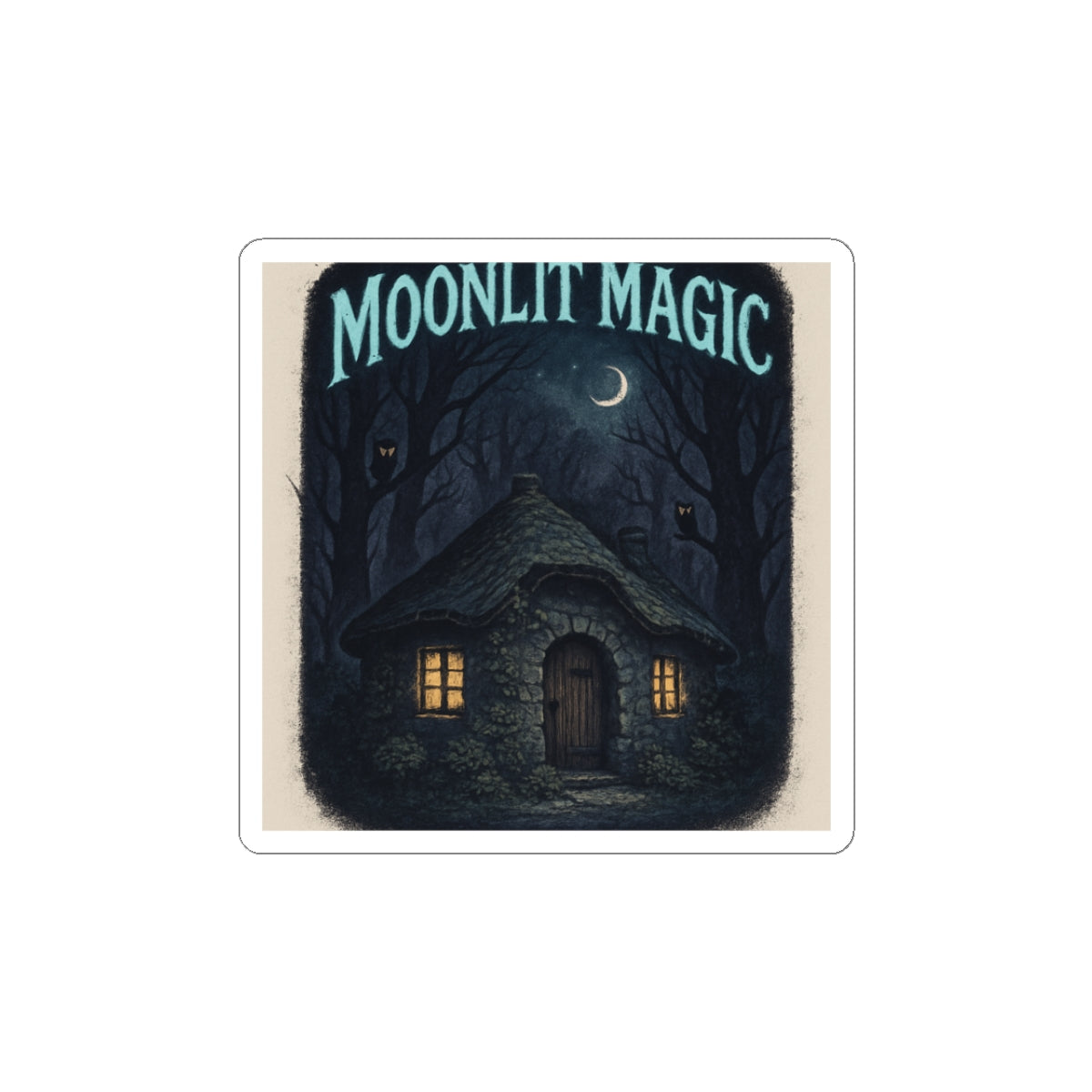 Moonlit Magic Sticker — Witchy Cottage Night Moon Kiss-Cut Sticker