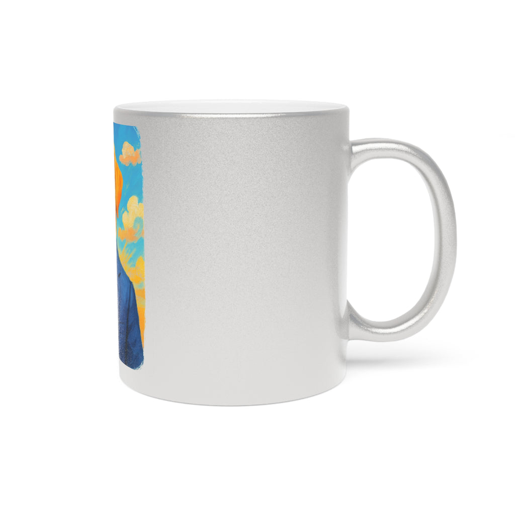 Silver/Gold Metallic Mug — Smiling Dog in Suit Portrait