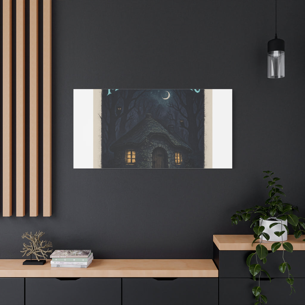 Moonlit Magic Canvas Wall Art — Cozy Cottage Night Illustration