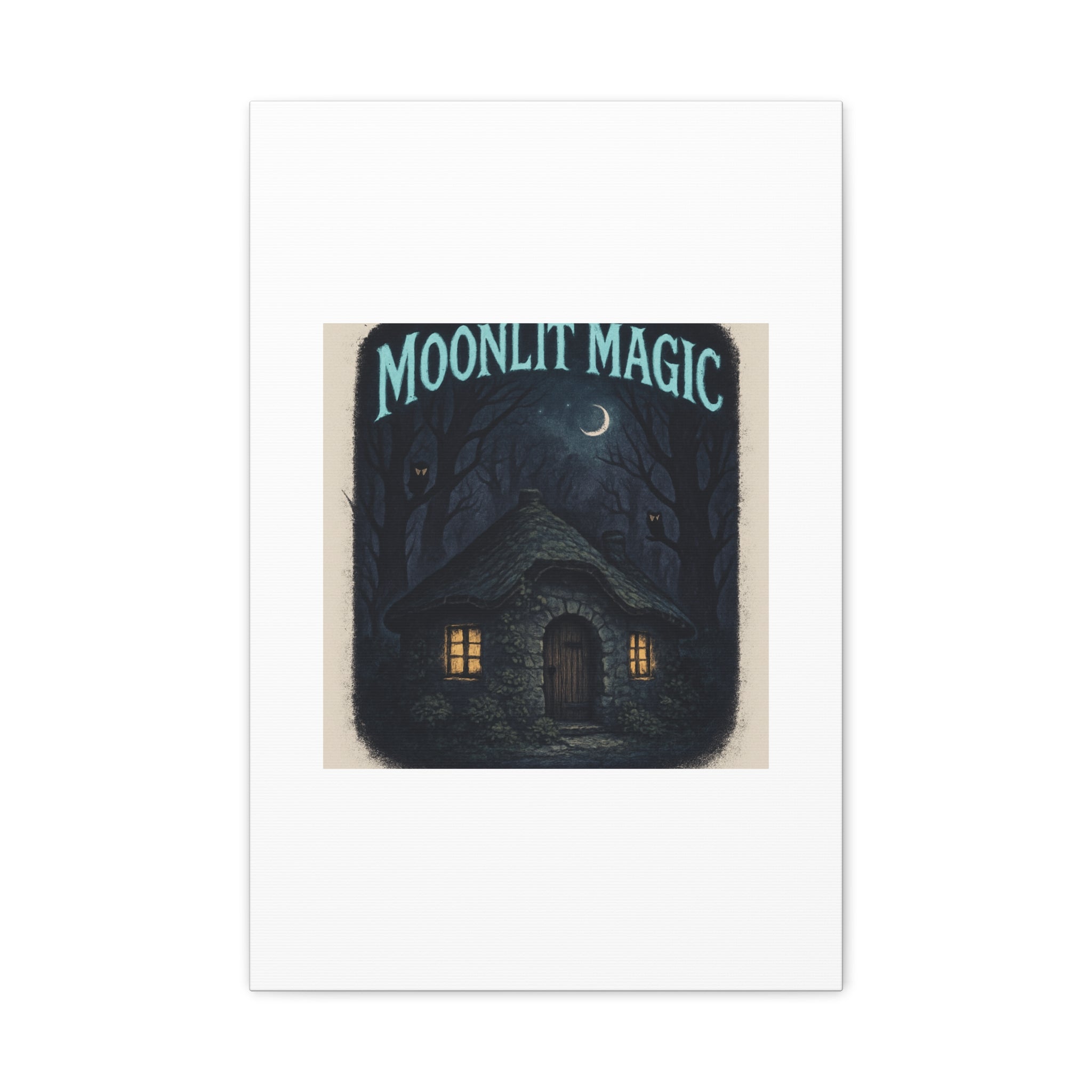 Moonlit Magic Canvas Wall Art — Cozy Cottage Night Illustration