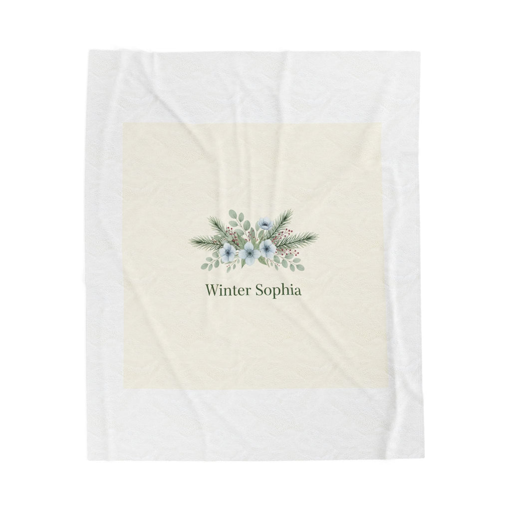 Winter floral wreath Velveteen Plush Blanket | pine branch botanical holiday art