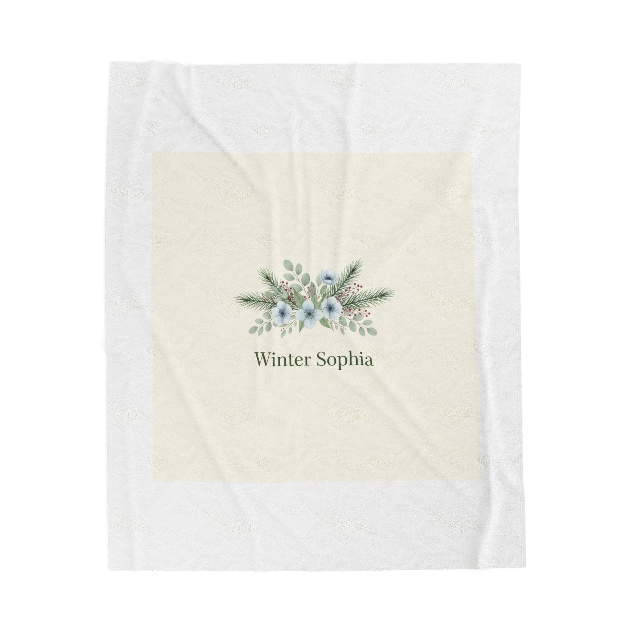 Winter floral wreath Velveteen Plush Blanket | pine branch botanical holiday art