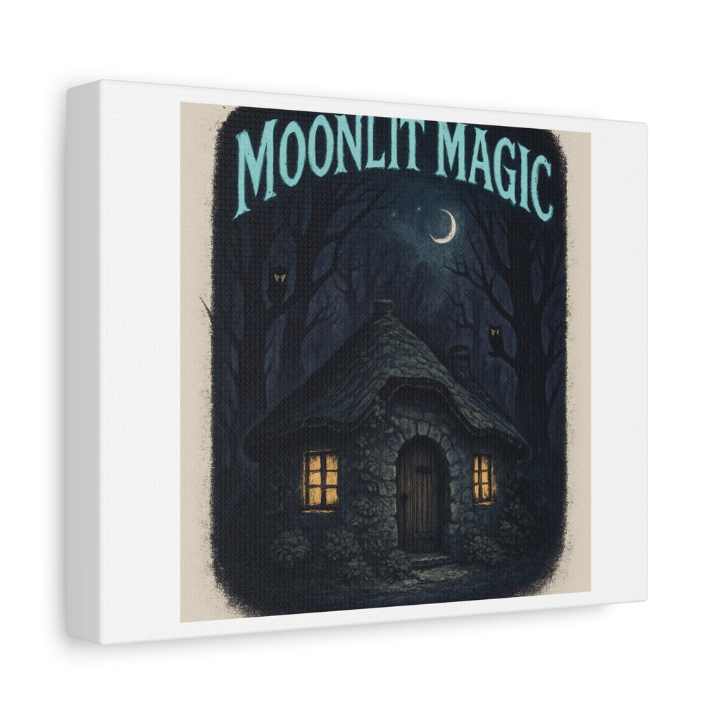 Moonlit Magic Canvas Wall Art — Cozy Cottage Night Illustration