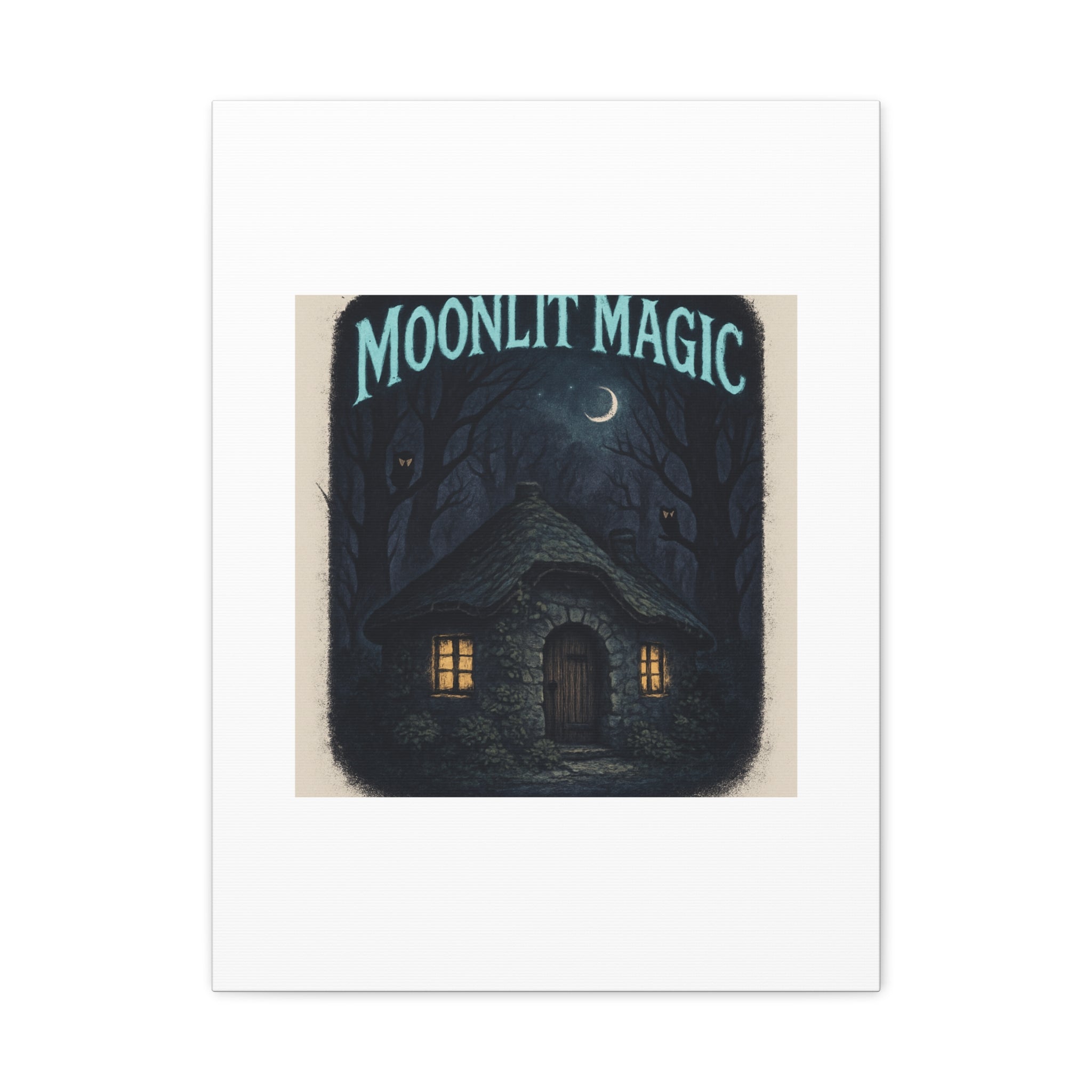 Moonlit Magic Canvas Wall Art — Cozy Cottage Night Illustration