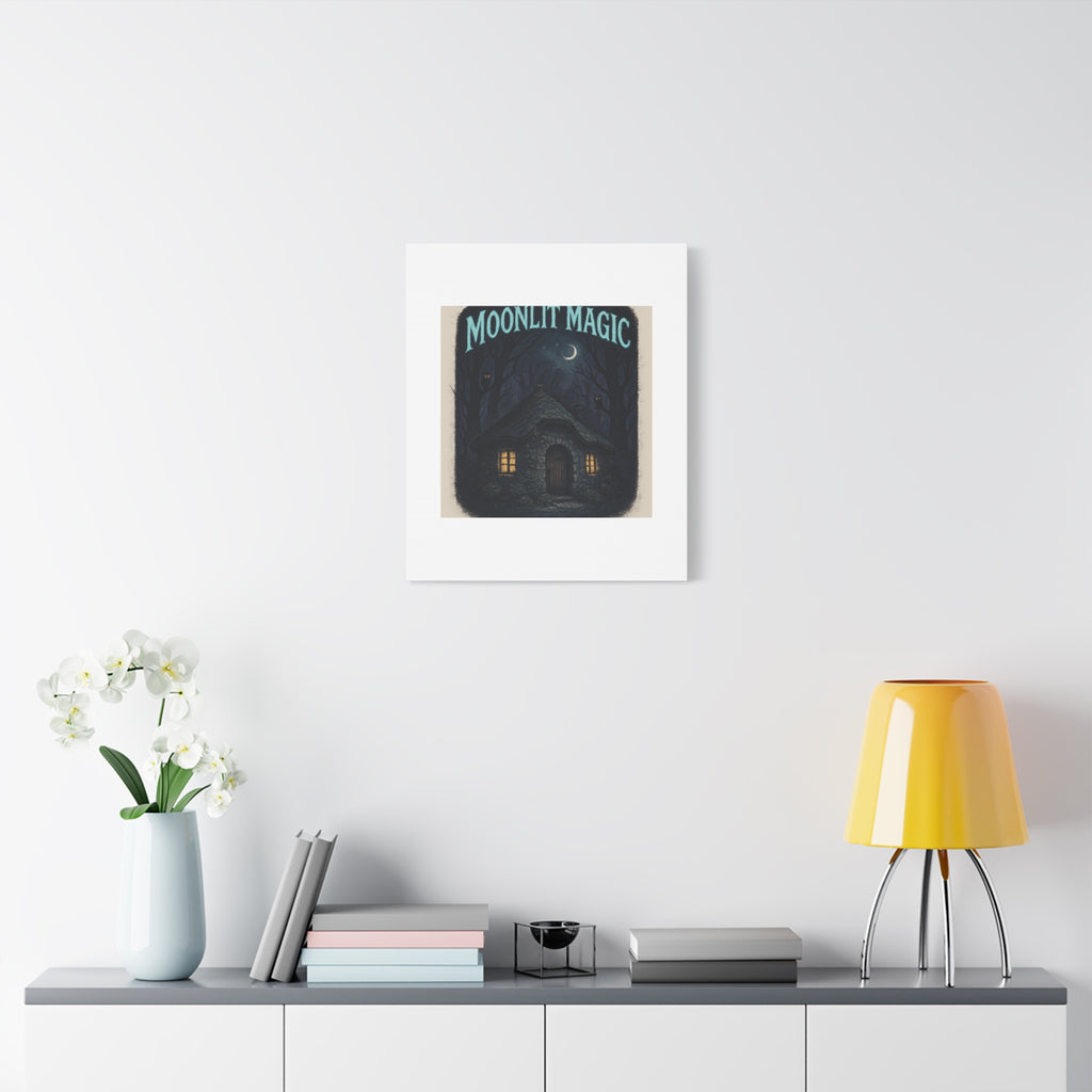 Moonlit Magic Canvas Wall Art — Cozy Cottage Night Illustration