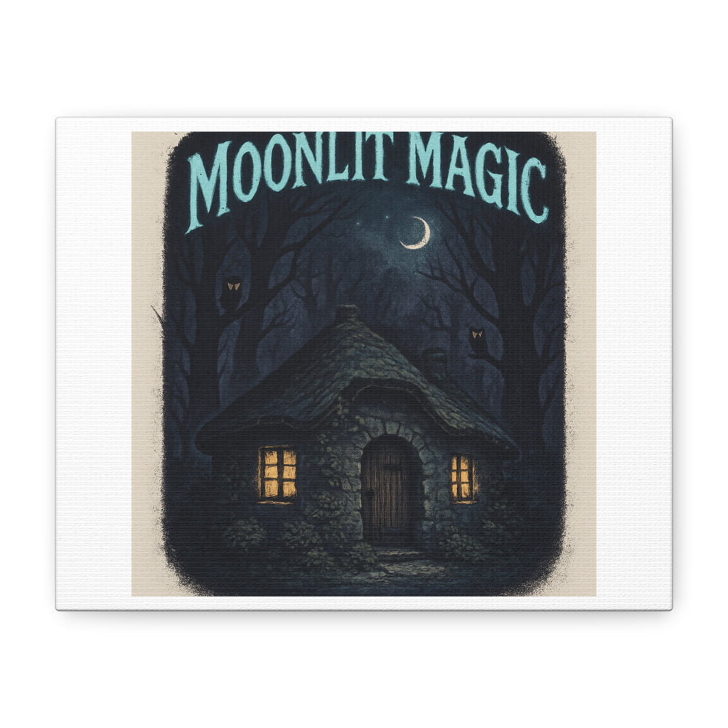 Moonlit Magic Canvas Wall Art — Cozy Cottage Night Illustration