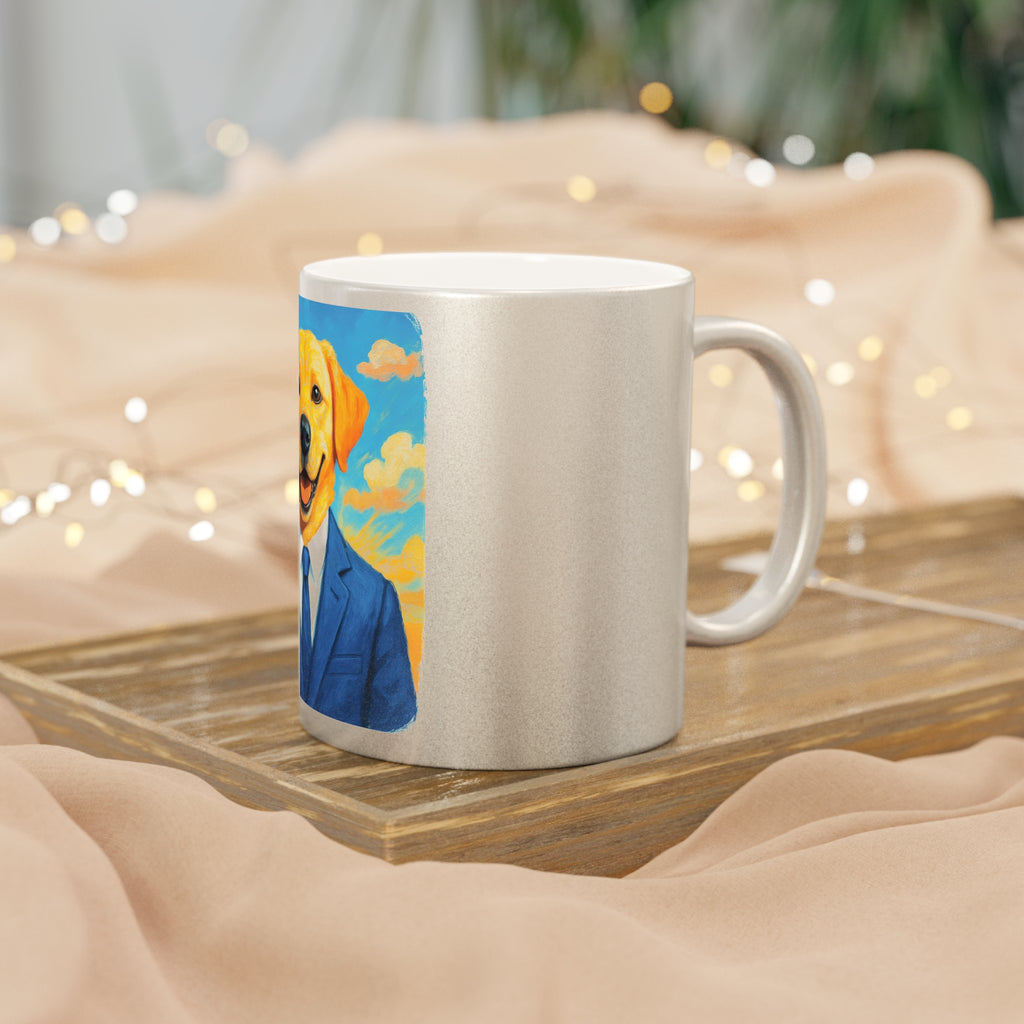 Silver/Gold Metallic Mug — Smiling Dog in Suit Portrait