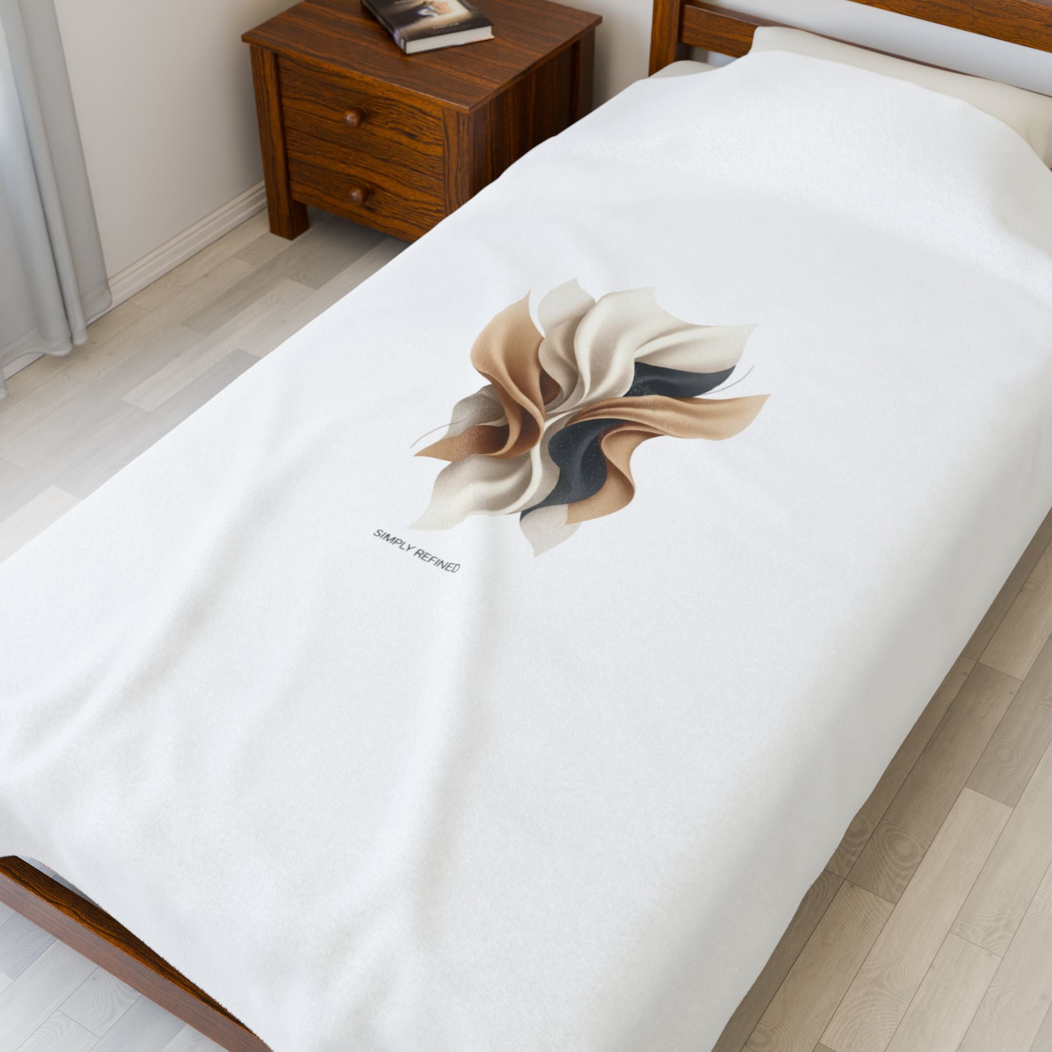 Neutral Abstract Floral Plush Blanket | Quiet Luxury, Minimal Embroidery