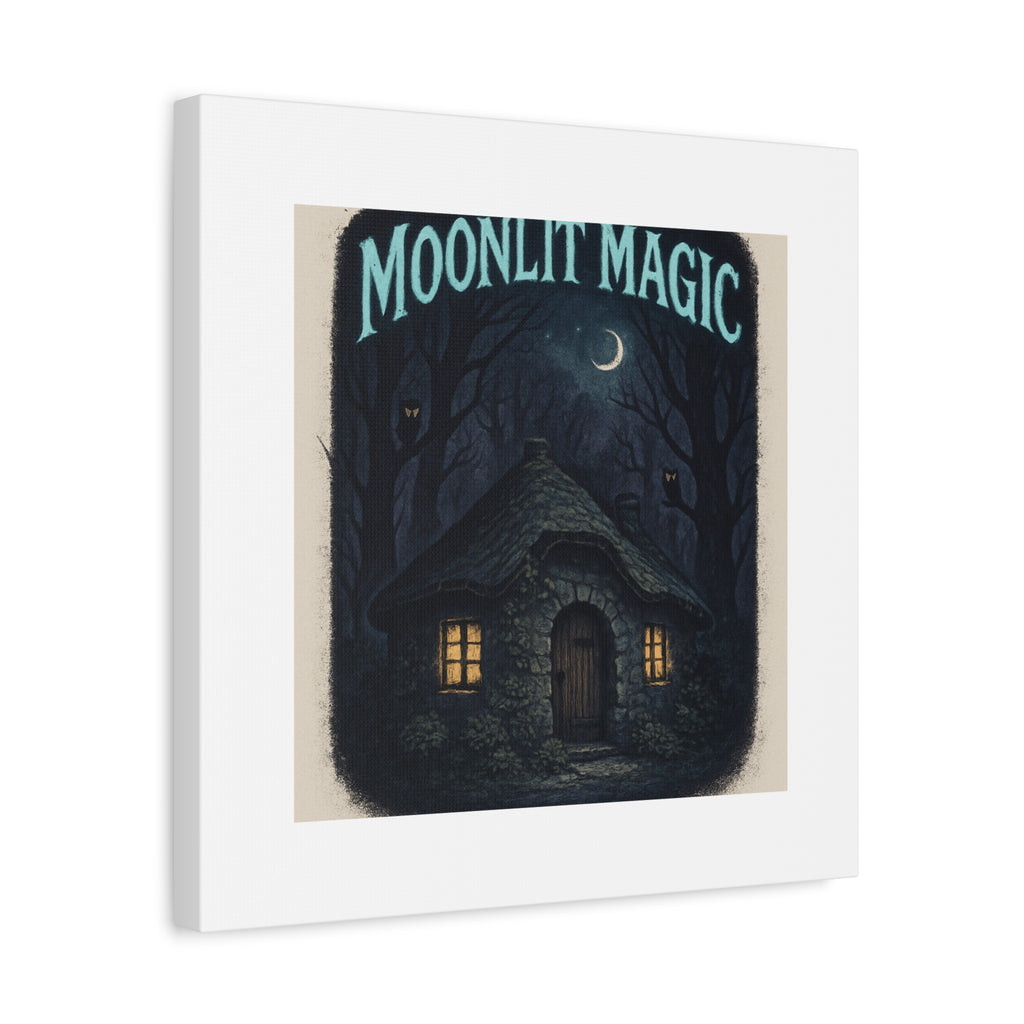 Moonlit Magic Canvas Wall Art — Cozy Cottage Night Illustration