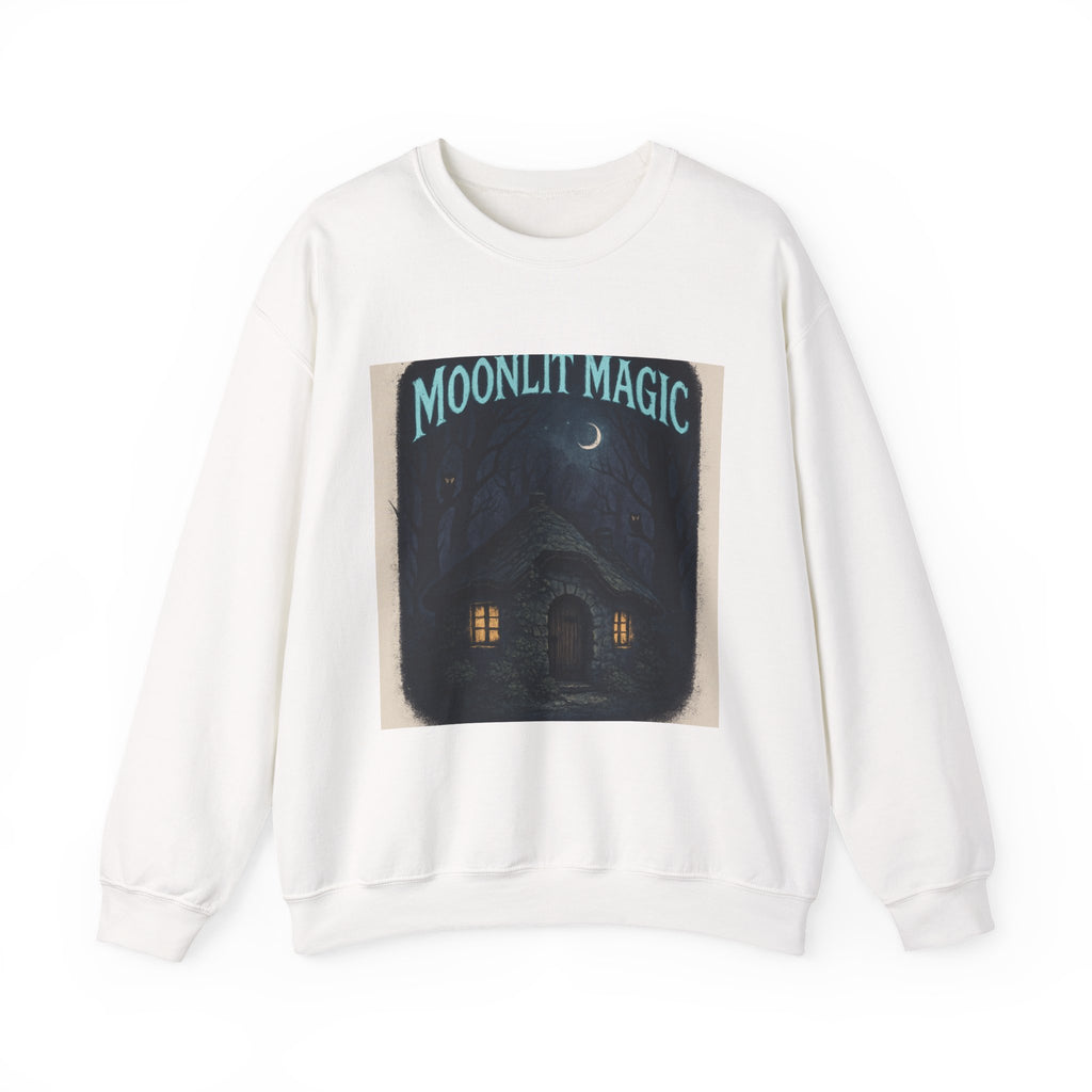 Moonlit Magic Crewneck Sweatshirt — Cozy Nighttime Cottage Graphic