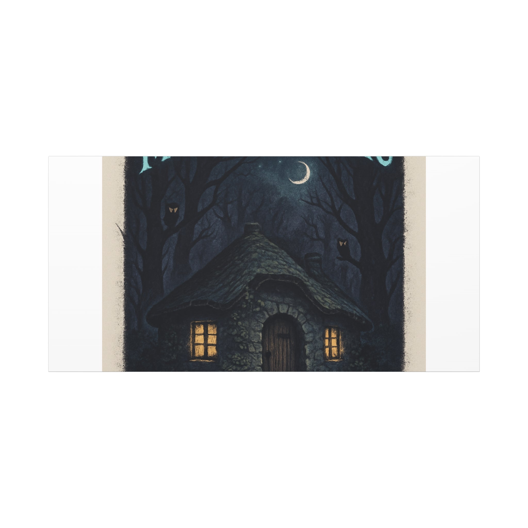 Moonlit Magic Canvas Wall Art — Cozy Cottage Night Illustration