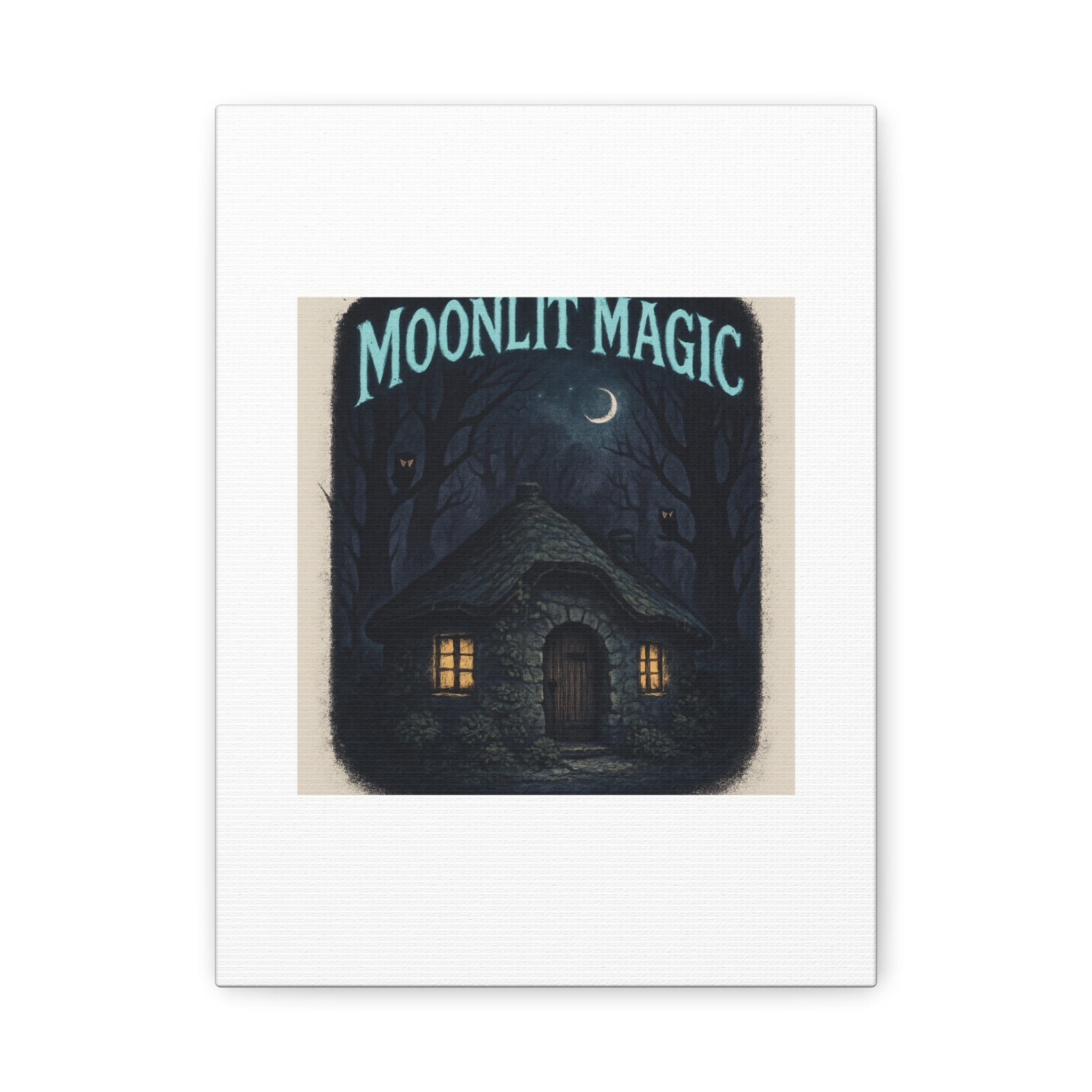 Moonlit Magic Canvas Wall Art — Cozy Cottage Night Illustration