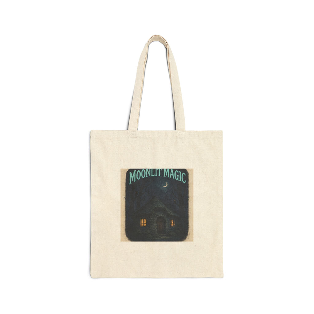 Moonlit Magic Canvas Tote Bag - Cozy Night House Illustration