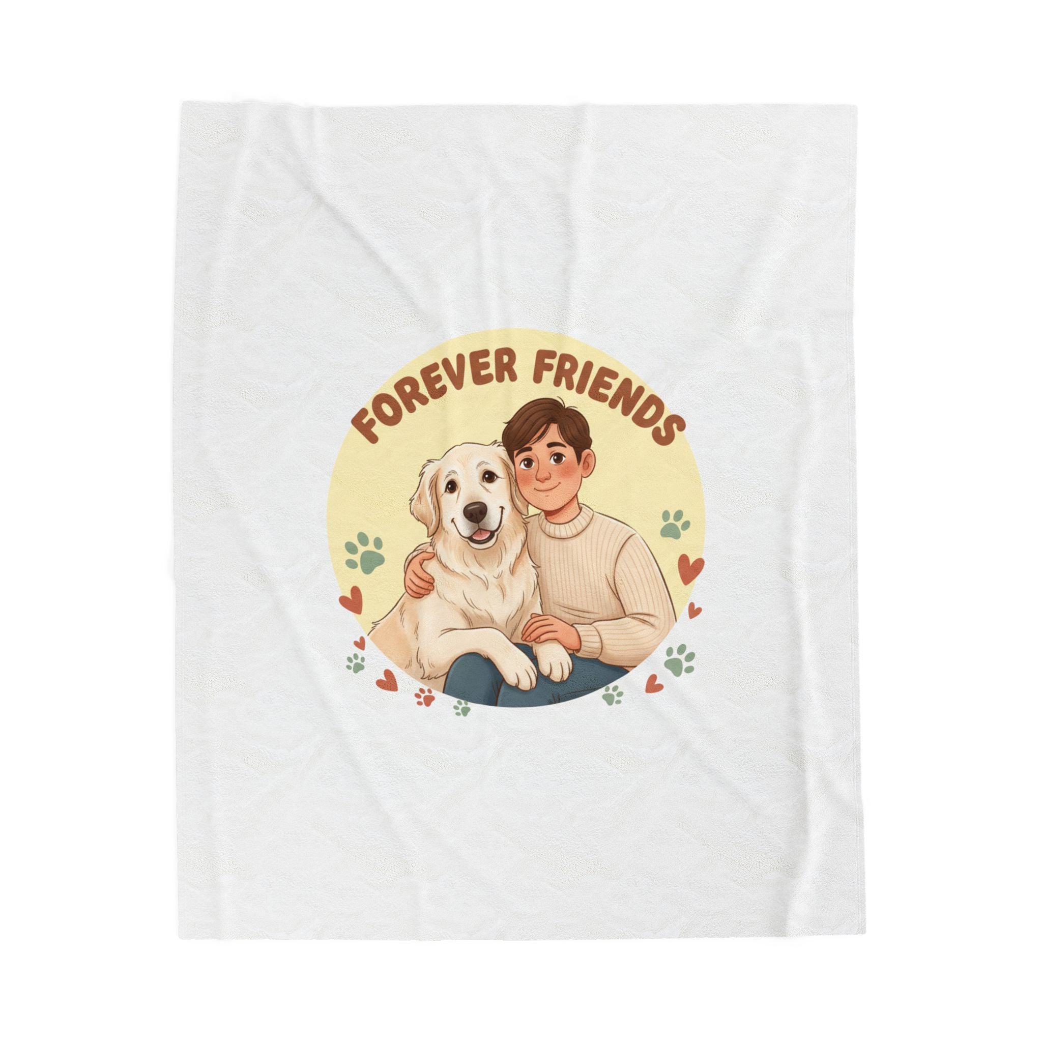 Forever Friends Senior Dog Design Velveteen Blanket | Pet-Centric Holiday, Paw Print Cozy Throw