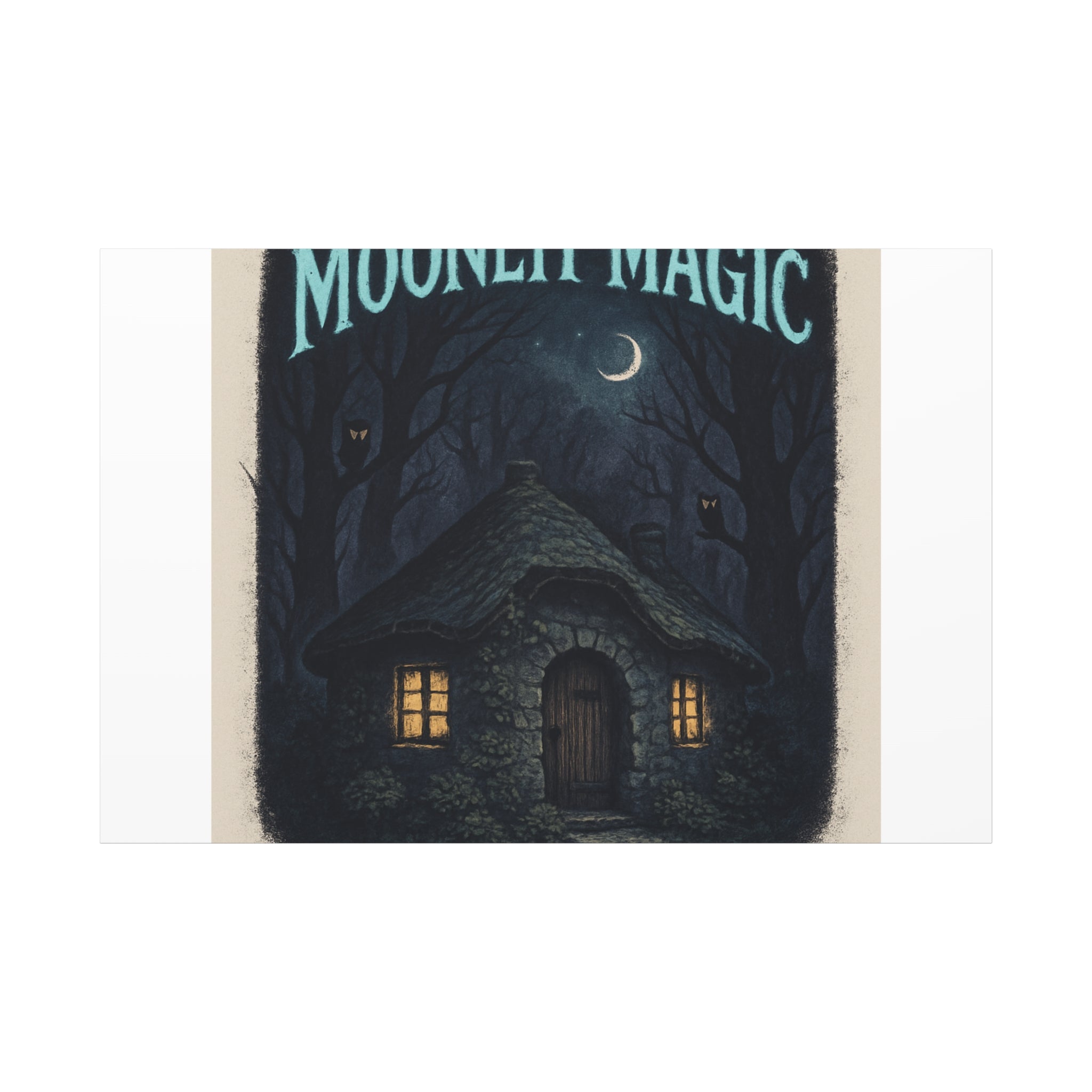 Moonlit Magic Canvas Wall Art — Cozy Cottage Night Illustration