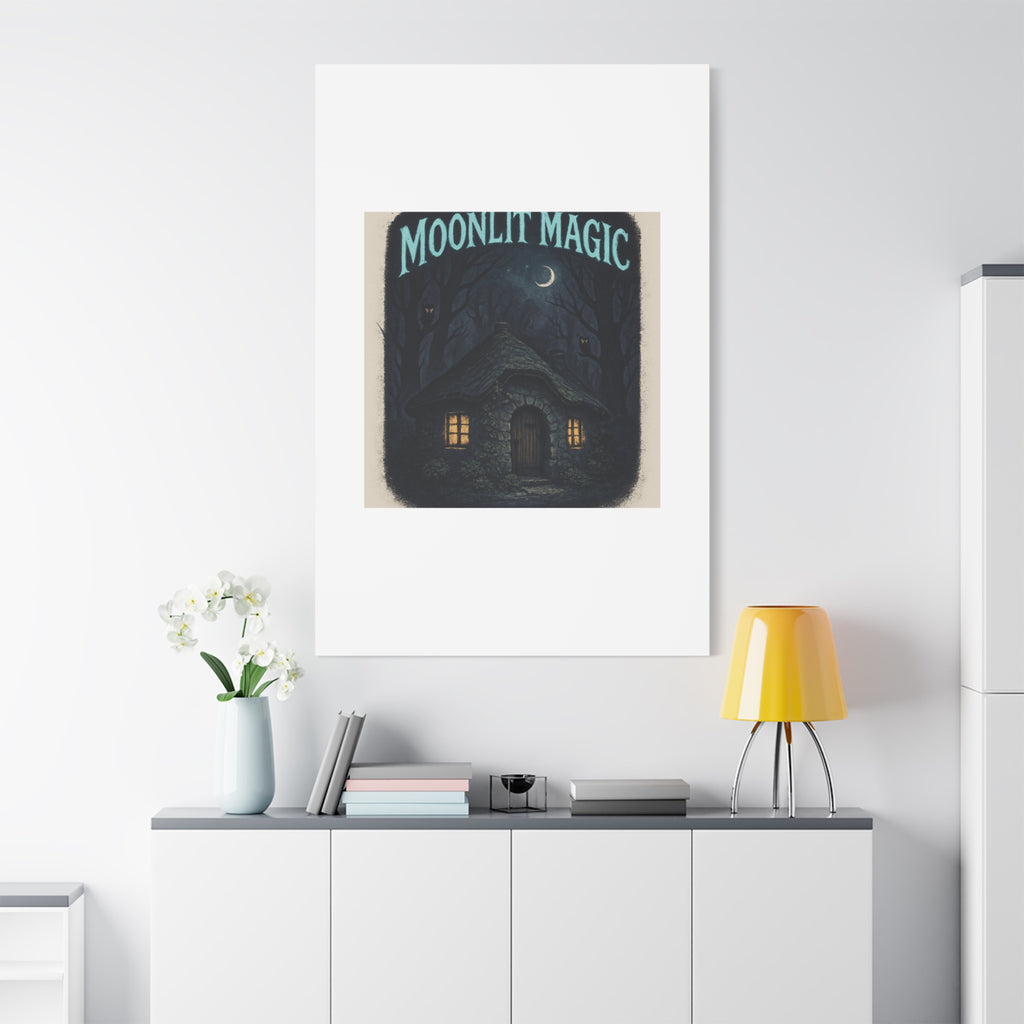 Moonlit Magic Canvas Wall Art — Cozy Cottage Night Illustration