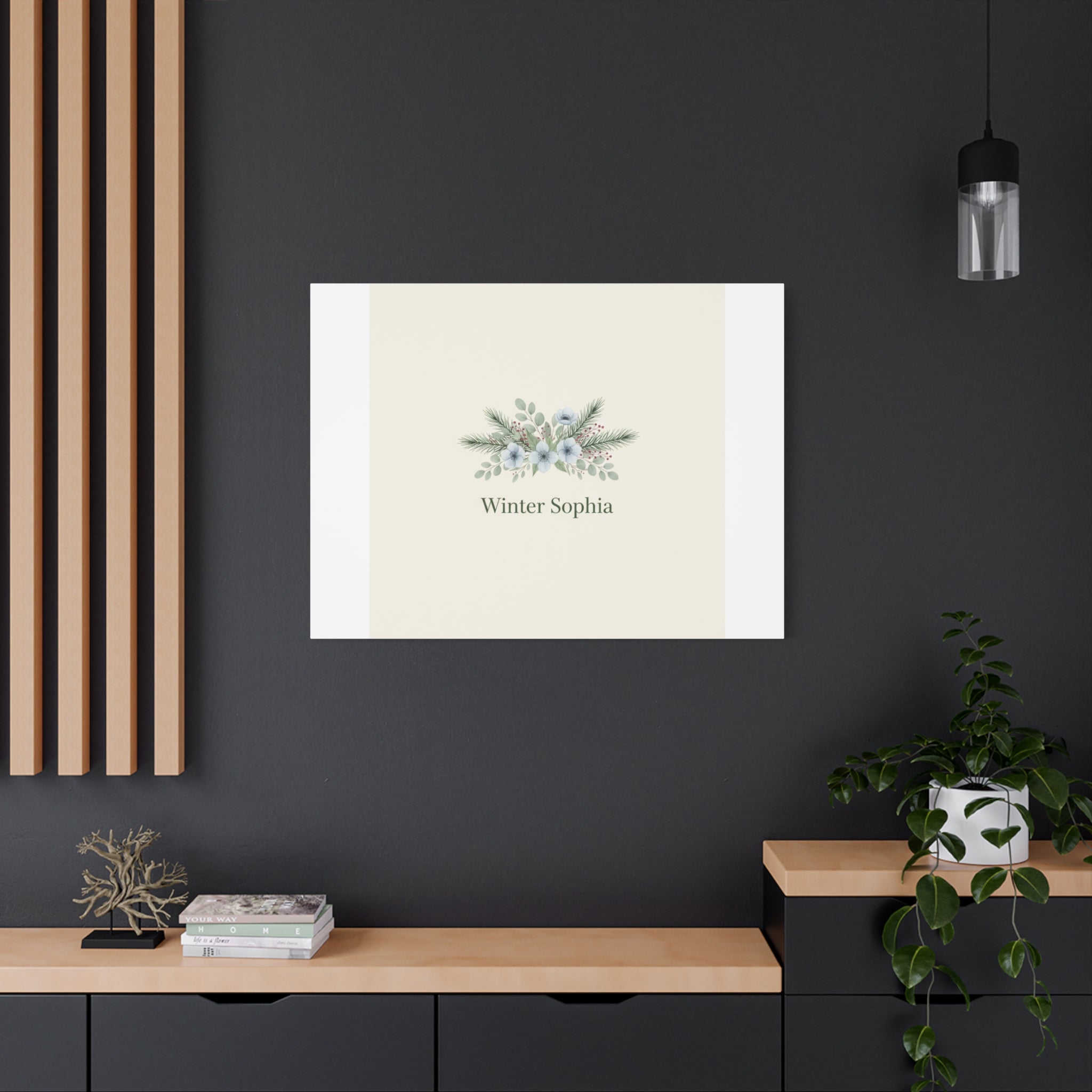 Winter floral wreath Canvas, pine branch botanical art | Minimal winter florals