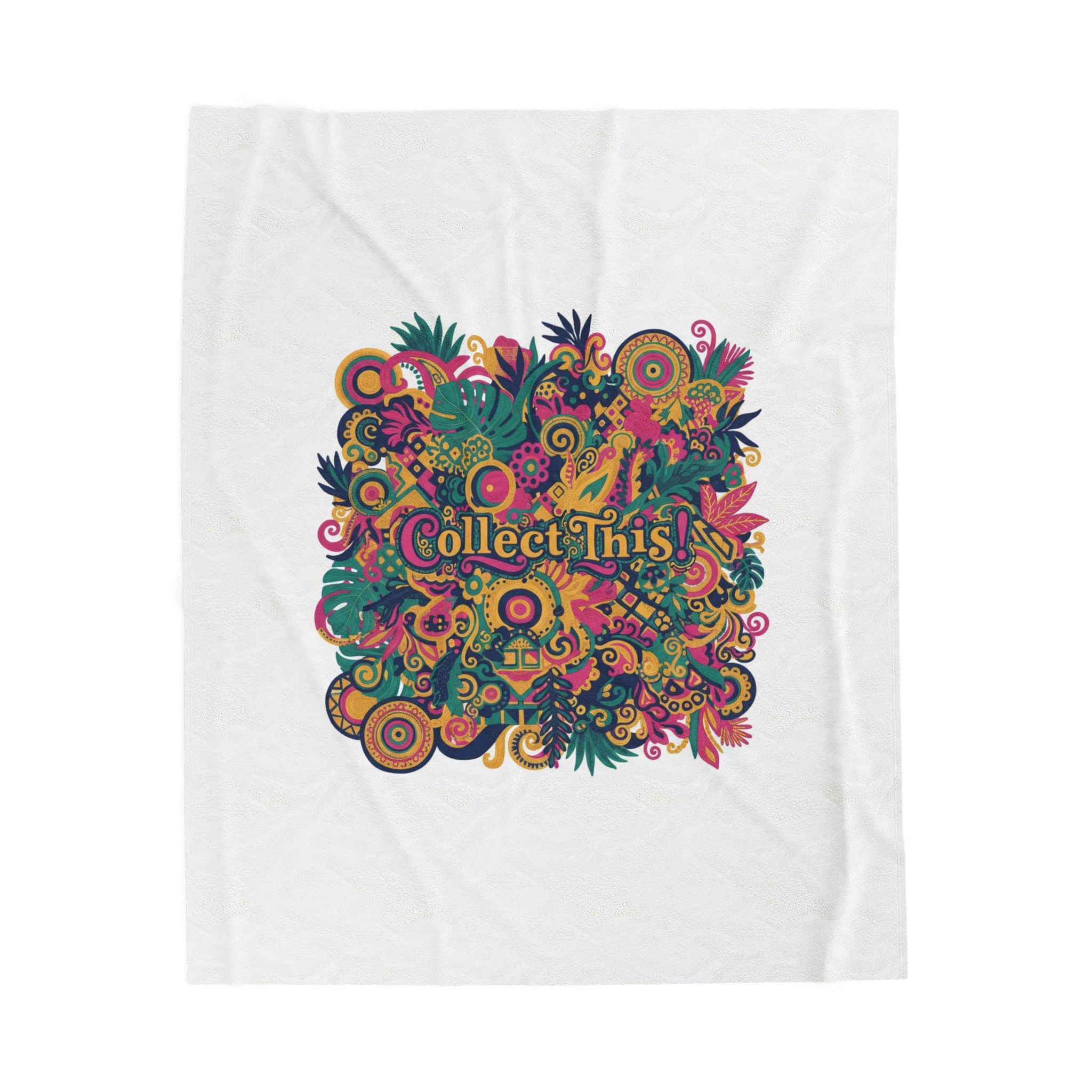 Collect This! Maximalist Floral Collage Velveteen Plush Blanket | bold floral stripes, boho collage print