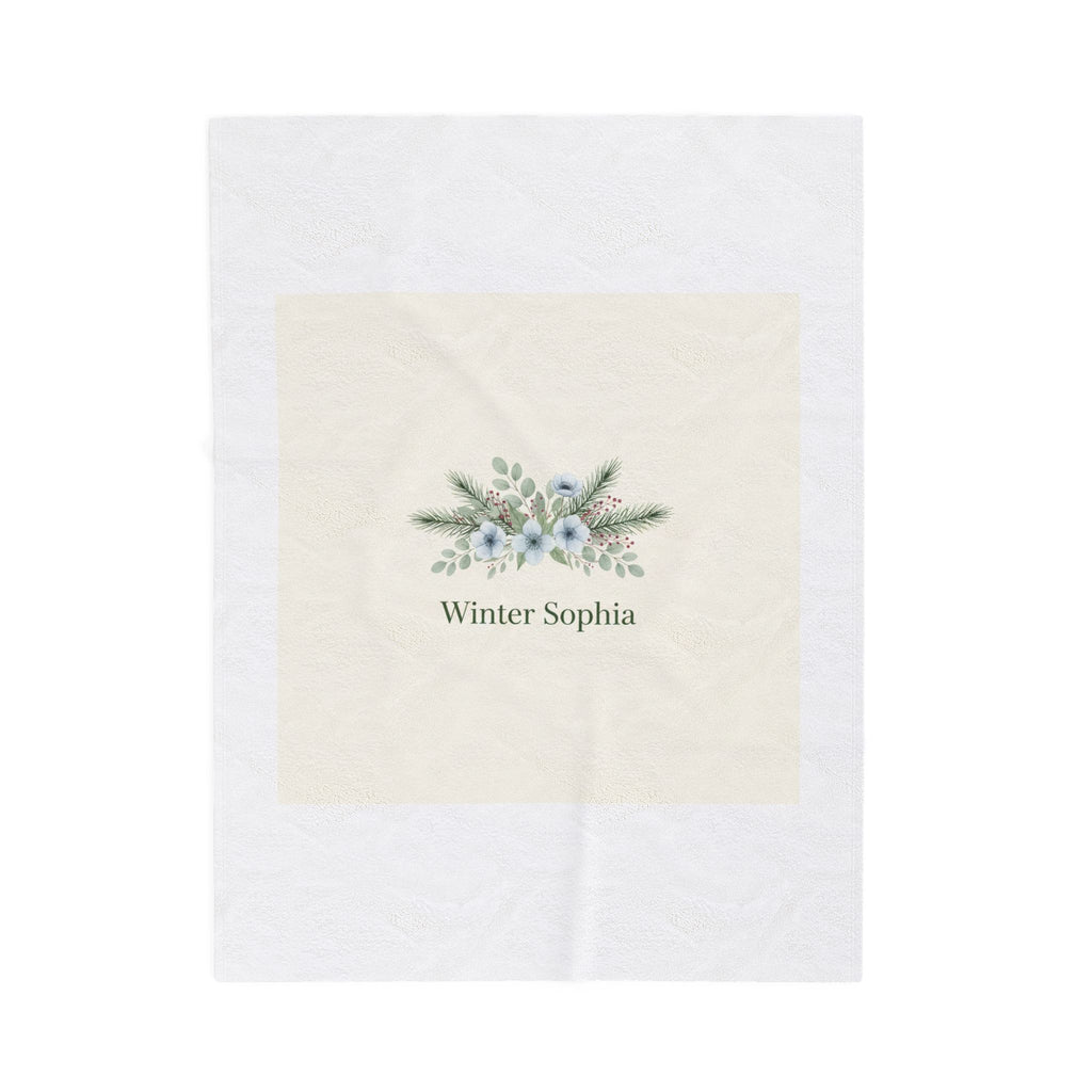 Winter floral wreath Velveteen Plush Blanket | pine branch botanical holiday art