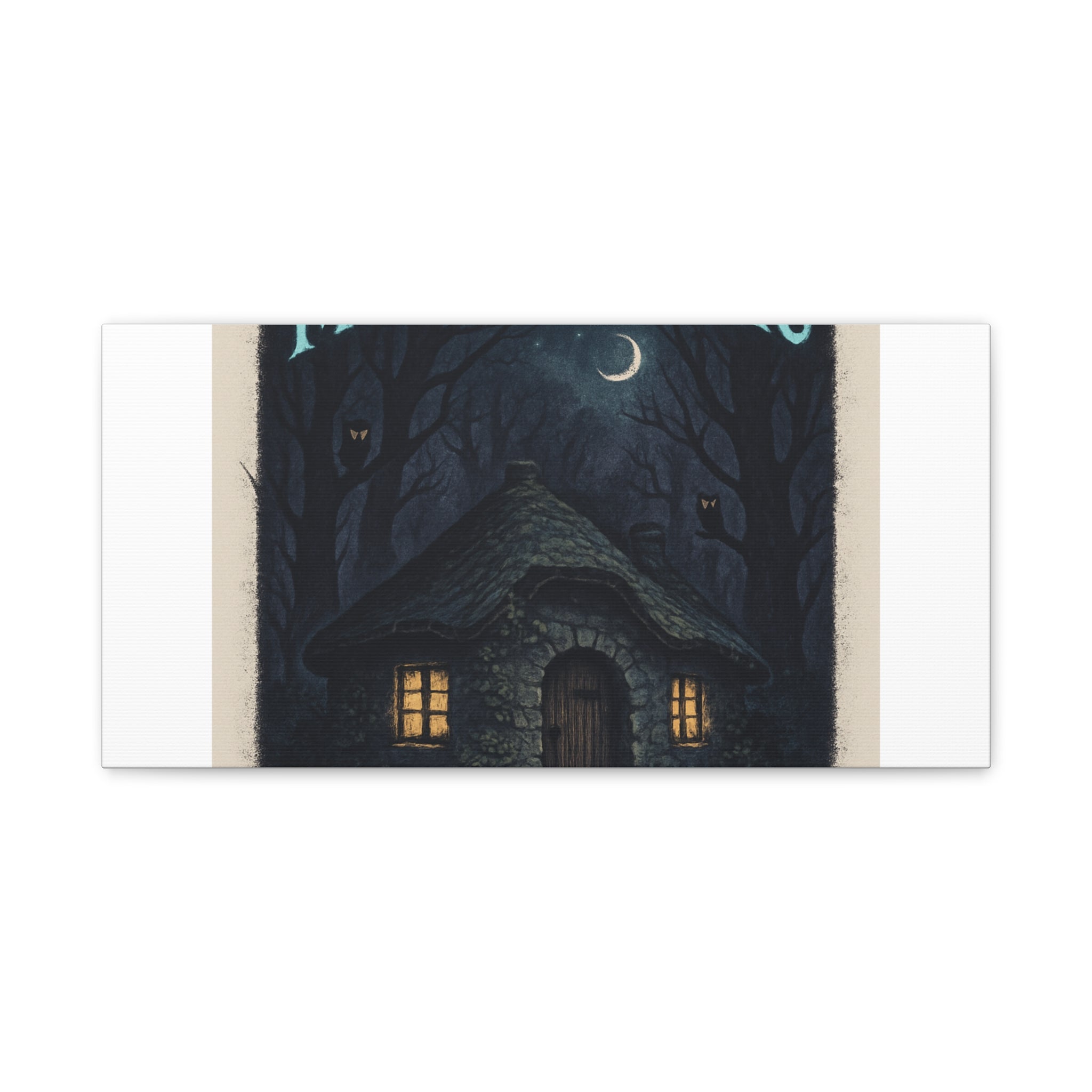 Moonlit Magic Canvas Wall Art — Cozy Cottage Night Illustration