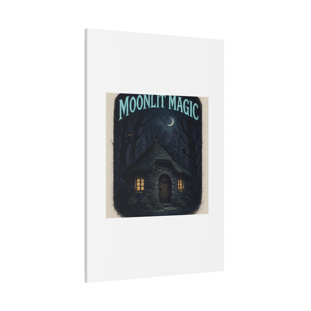 Moonlit Magic Canvas Wall Art — Cozy Cottage Night Illustration