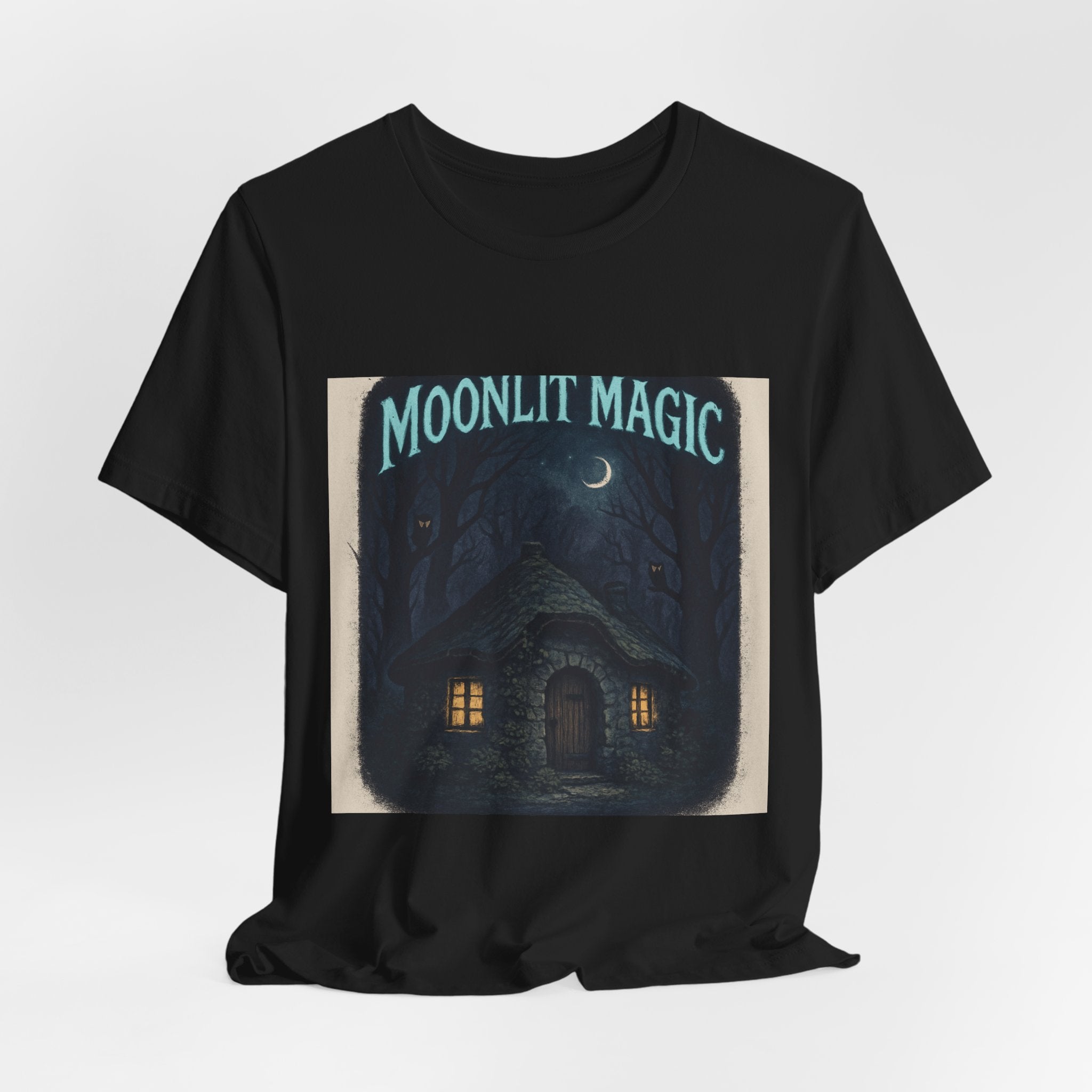 Moonlit Magic Cottage Tee — Night Forest Graphic T-Shirt