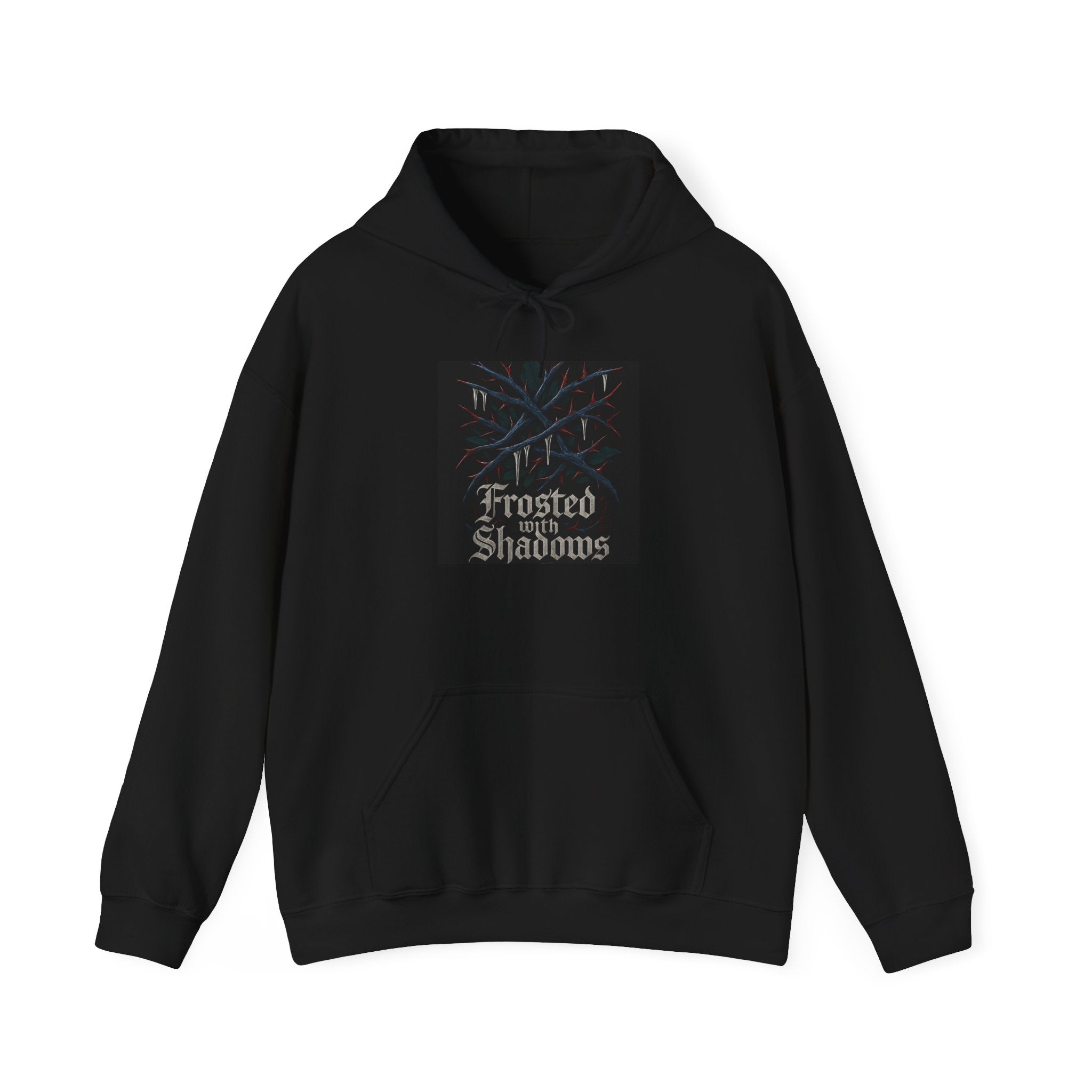 Frosted Shadows Hoodie — Gothic Winter Graphic Hooded Sweatshirt