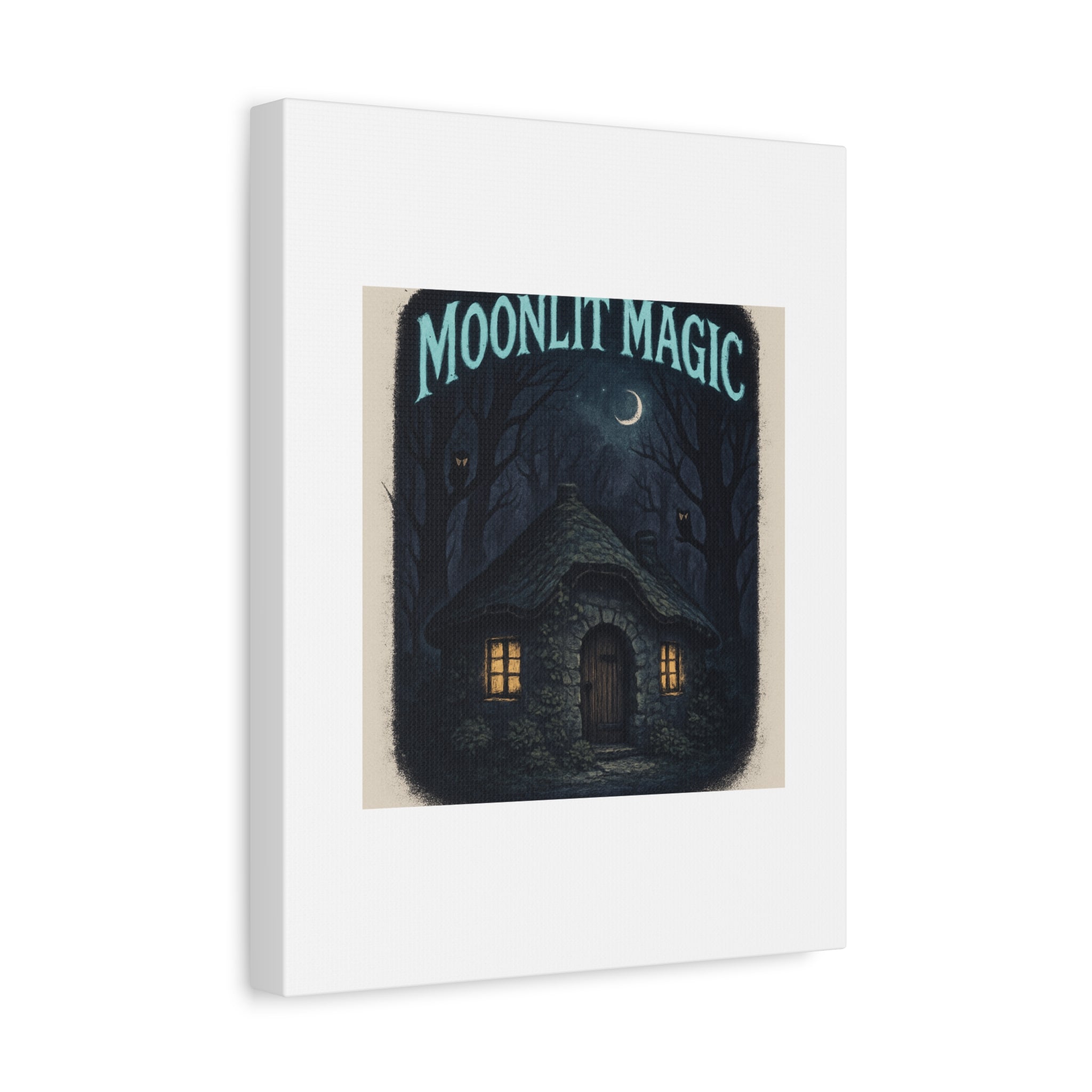 Moonlit Magic Canvas Wall Art — Cozy Cottage Night Illustration