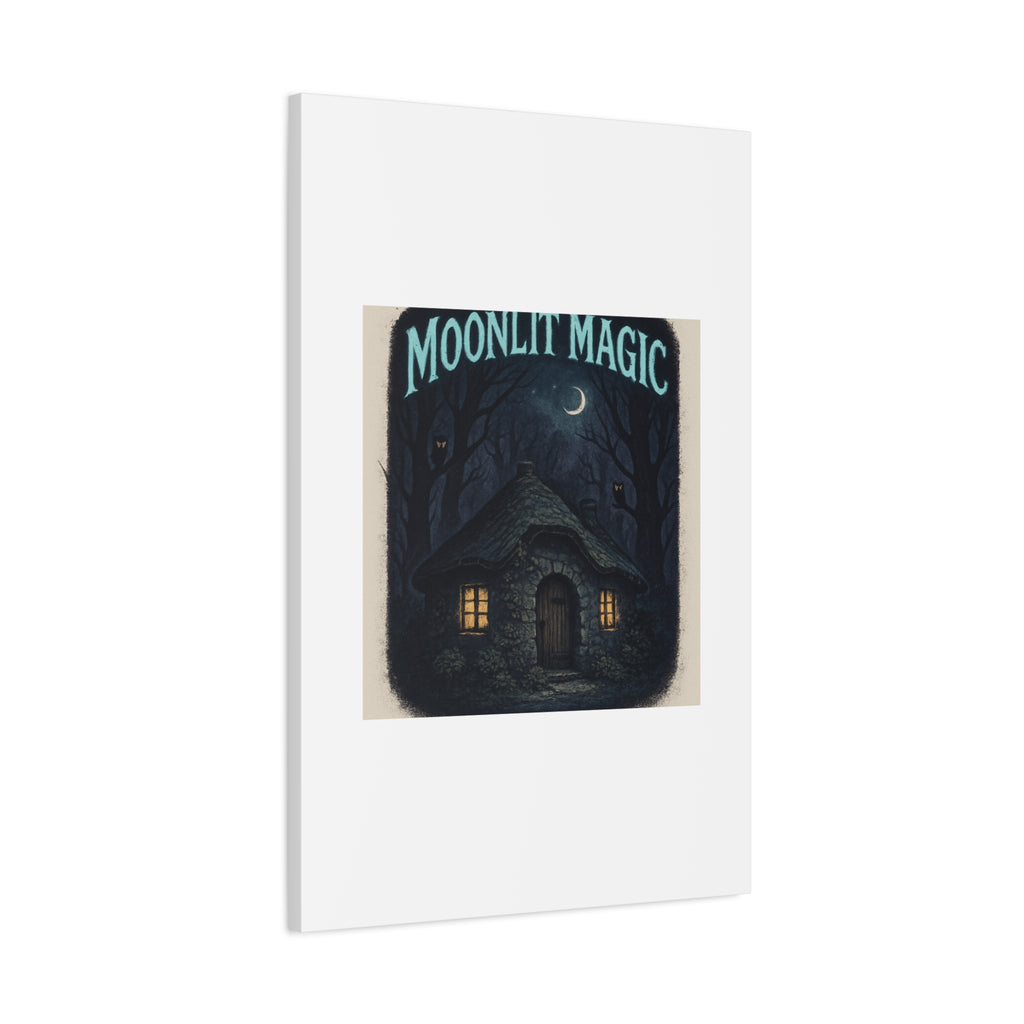 Moonlit Magic Canvas Wall Art — Cozy Cottage Night Illustration