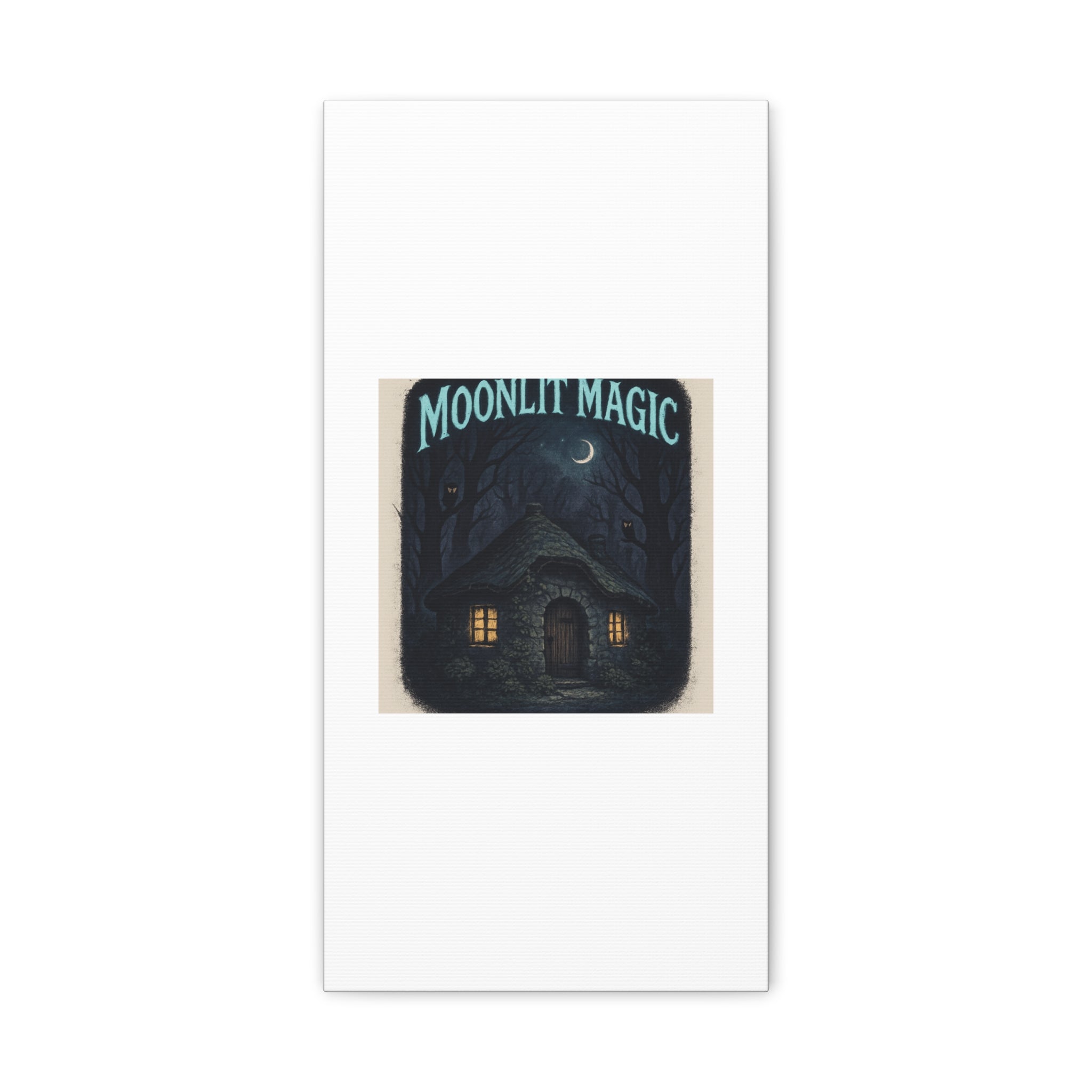 Moonlit Magic Canvas Wall Art — Cozy Cottage Night Illustration