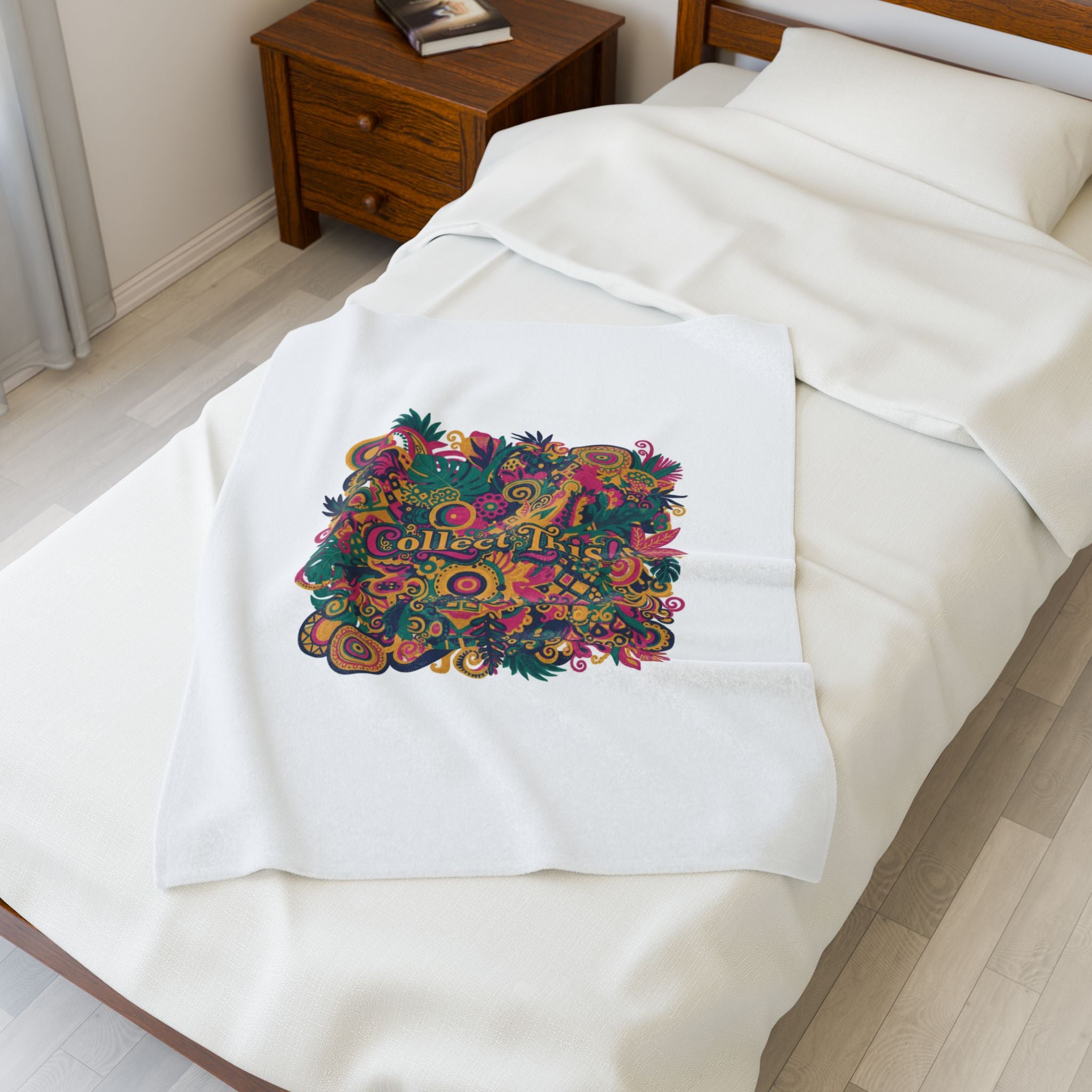 Collect This! Maximalist Floral Collage Velveteen Plush Blanket | bold floral stripes, boho collage print