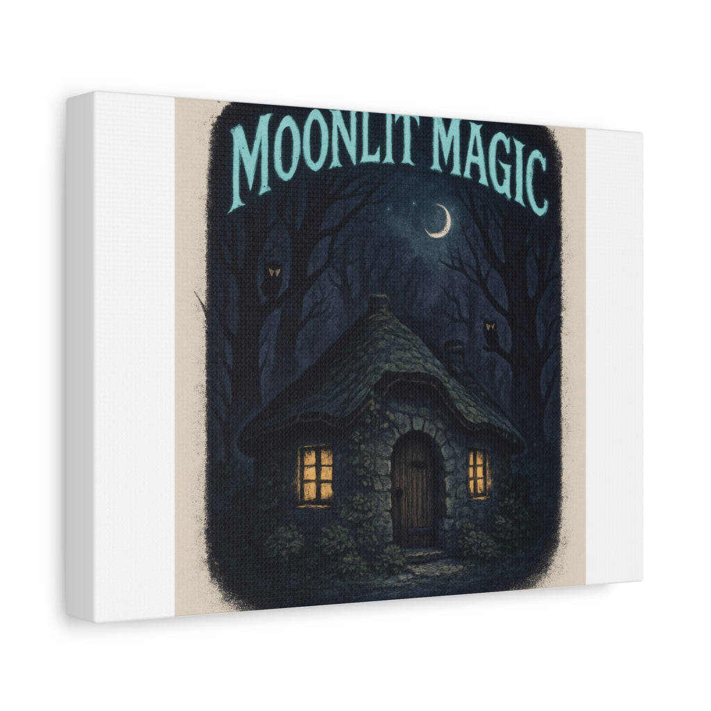 Moonlit Magic Canvas Wall Art — Cozy Cottage Night Illustration