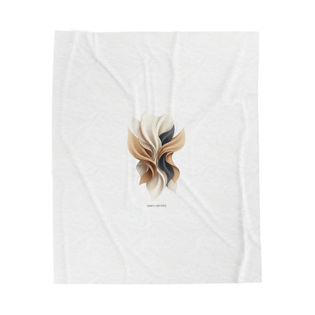 Neutral Abstract Floral Plush Blanket | Quiet Luxury, Minimal Embroidery