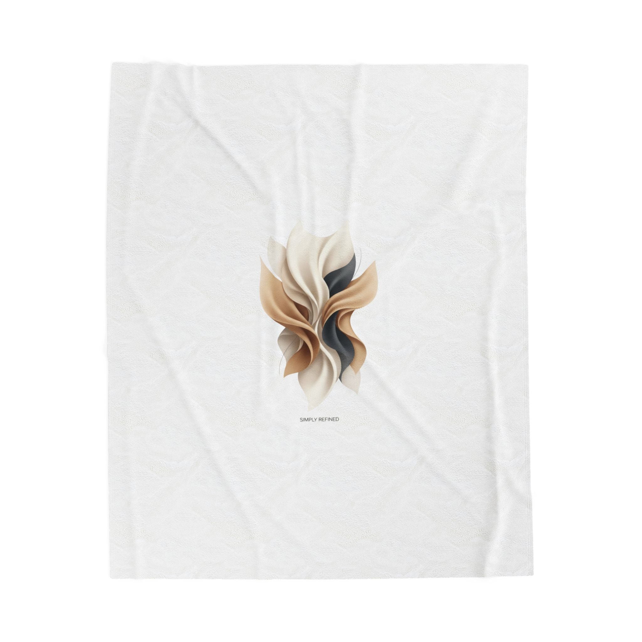 Neutral Abstract Floral Plush Blanket | Quiet Luxury, Minimal Embroidery