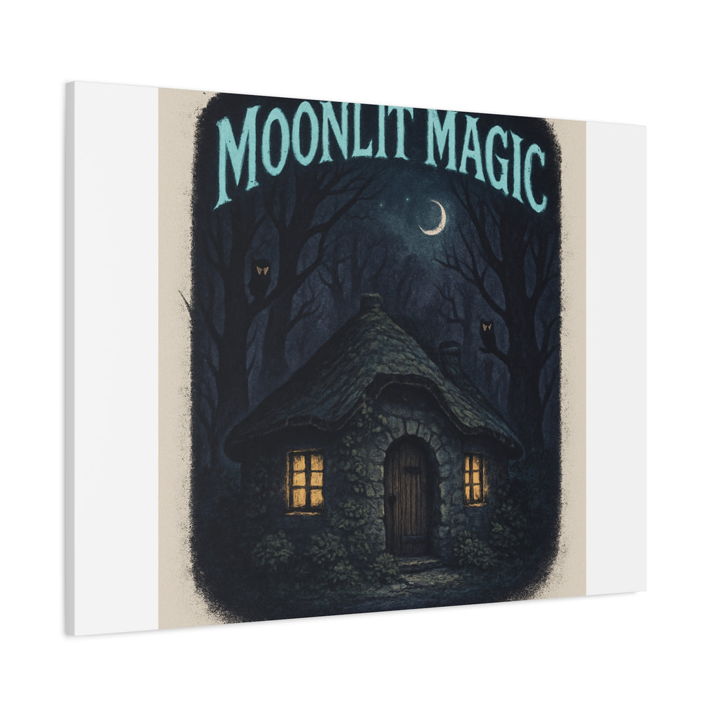 Moonlit Magic Canvas Wall Art — Cozy Cottage Night Illustration