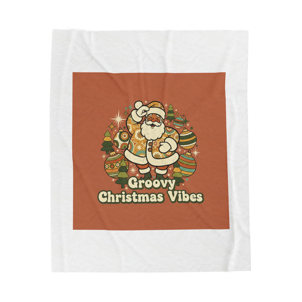 Groovy Christmas Vibes Velveteen Blanket | 1970s Retro Holiday