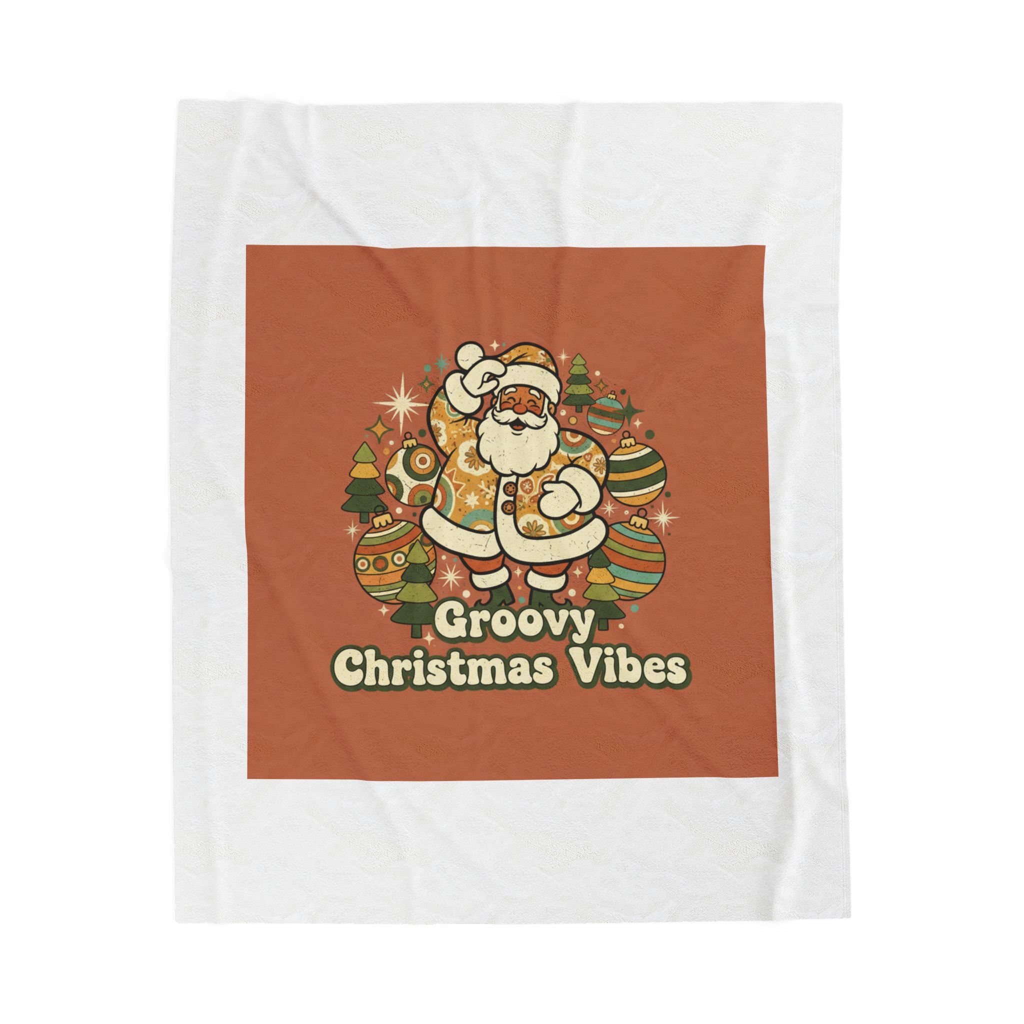 Groovy Christmas Vibes Velveteen Blanket | 1970s Retro Holiday
