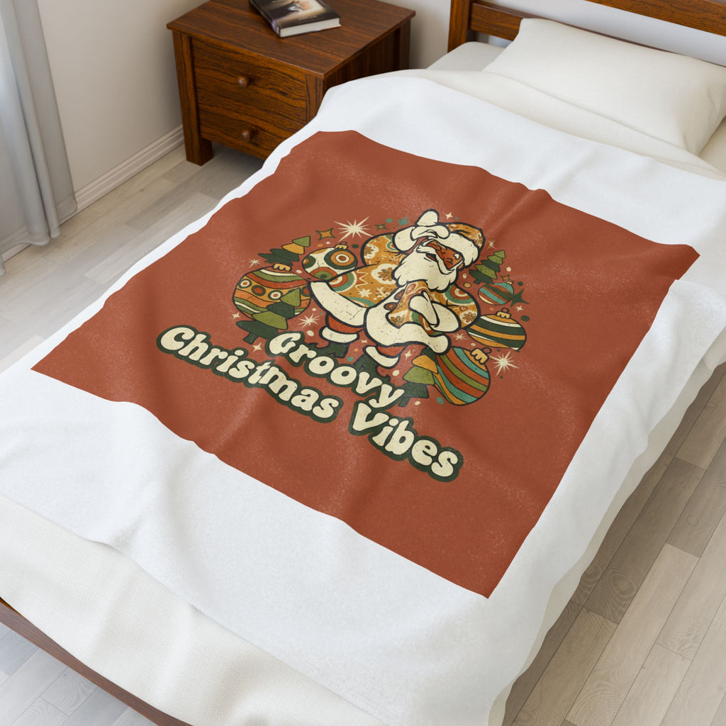 Groovy Christmas Vibes Velveteen Blanket | 1970s Retro Holiday
