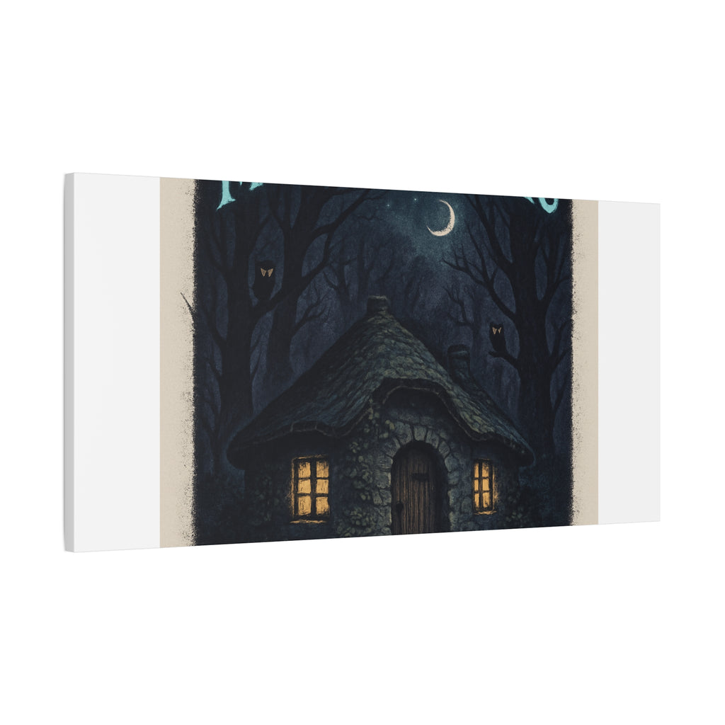 Moonlit Magic Canvas Wall Art — Cozy Cottage Night Illustration