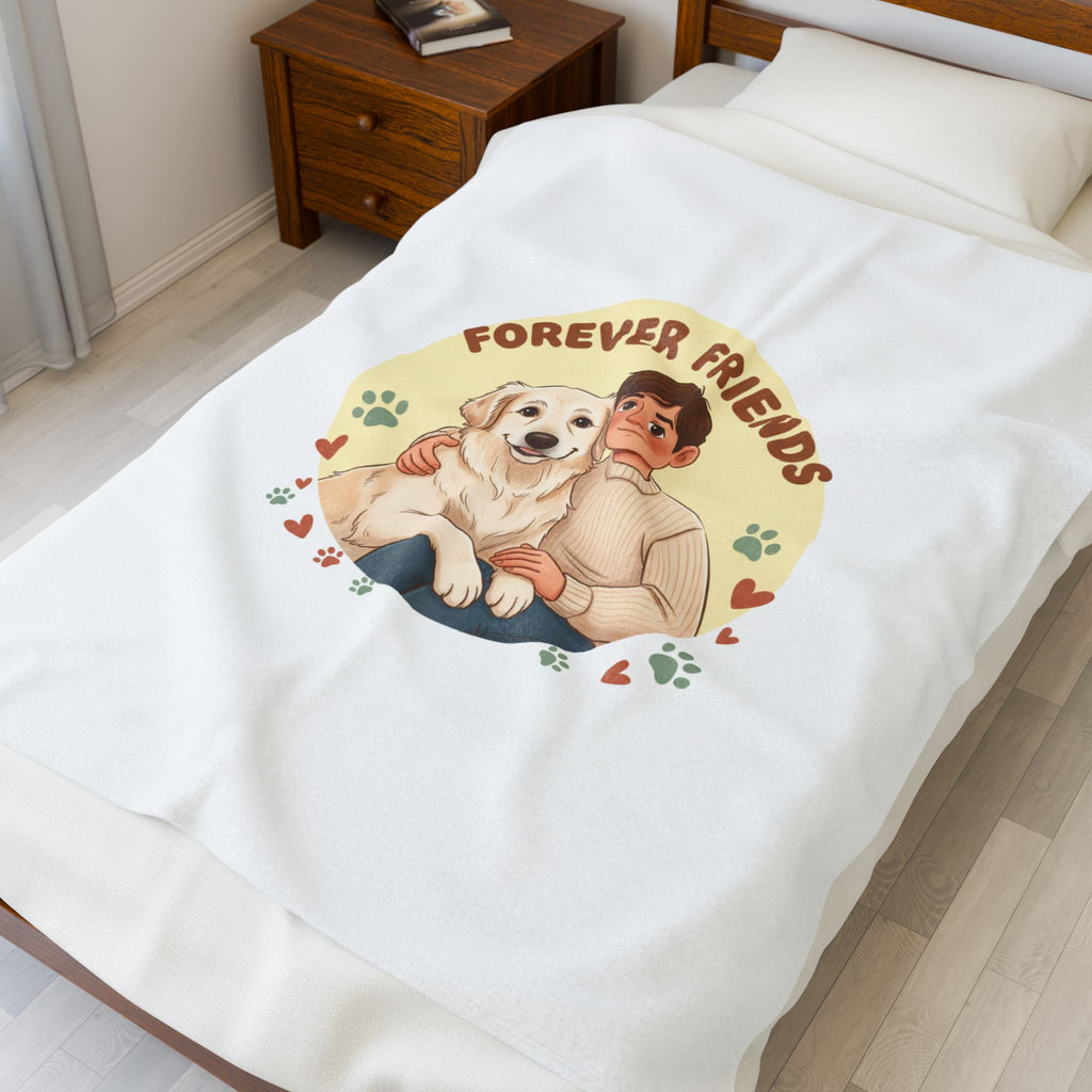 Forever Friends Senior Dog Design Velveteen Blanket | Pet-Centric Holiday, Paw Print Cozy Throw
