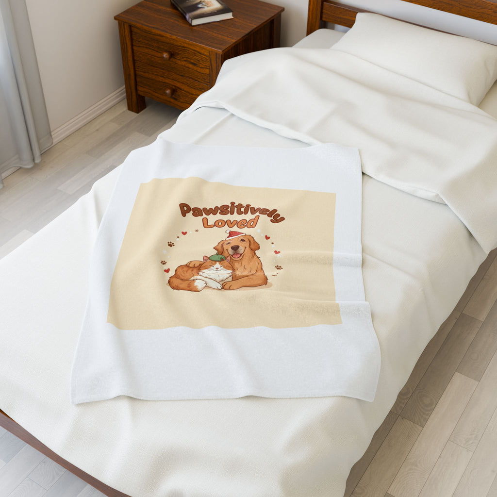 Pawsitively Loved Plush Blanket | Senior Dog Holiday, Paw Print Rescue Pet