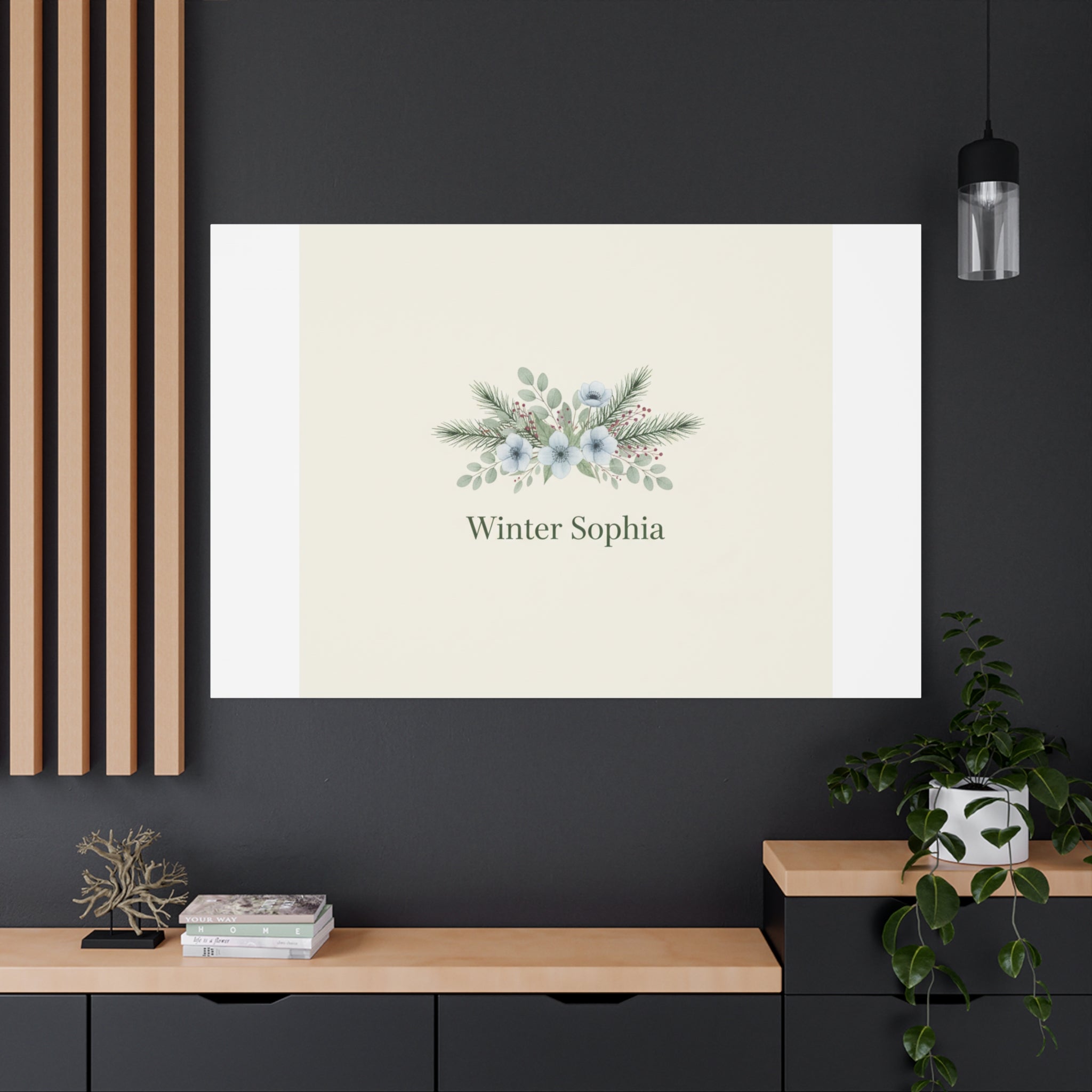 Winter floral wreath Canvas, pine branch botanical art | Minimal winter florals