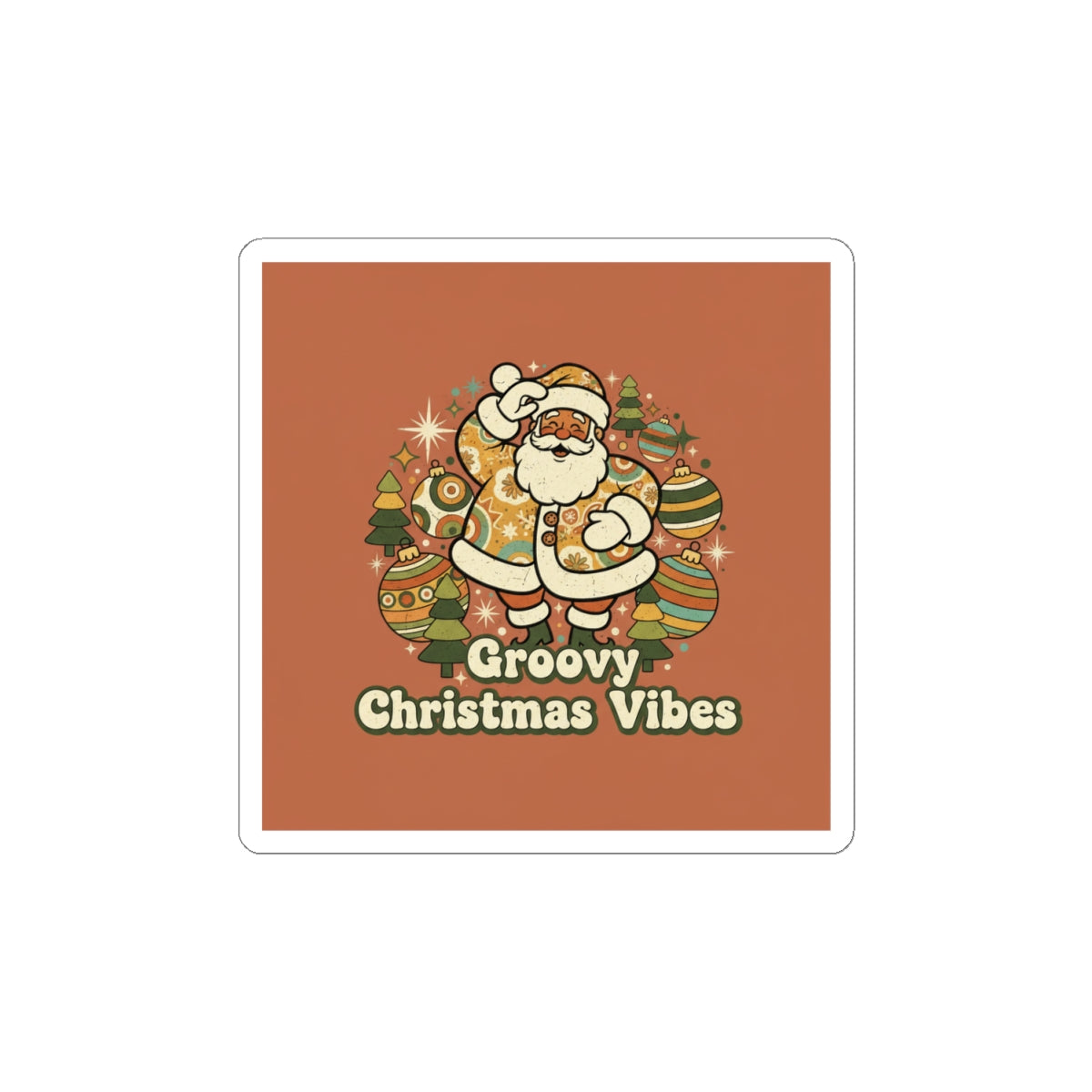 Groovy Christmas Vibes Kiss-Cut Sticker | 1970s Retro Holiday, Vintage Noel