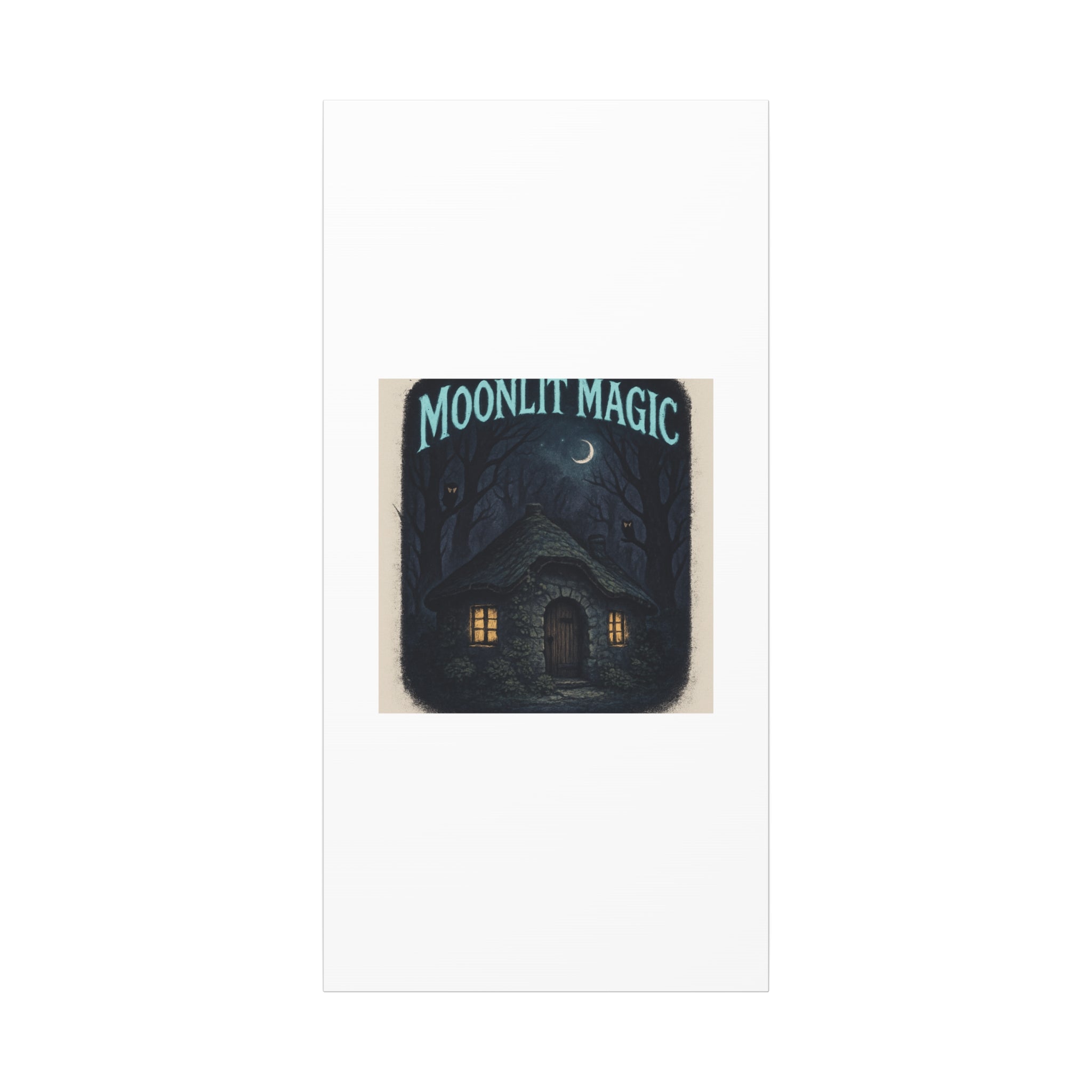 Moonlit Magic Canvas Wall Art — Cozy Cottage Night Illustration