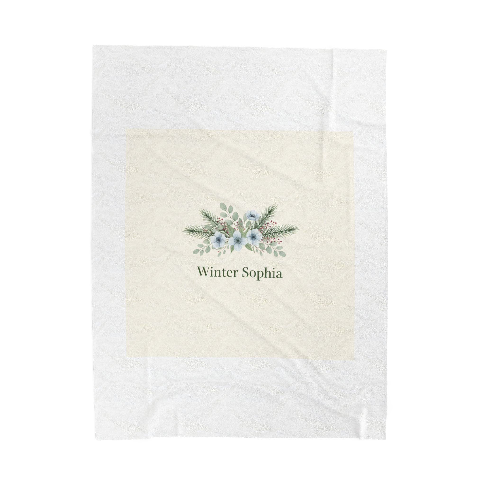 Winter floral wreath Velveteen Plush Blanket | pine branch botanical holiday art