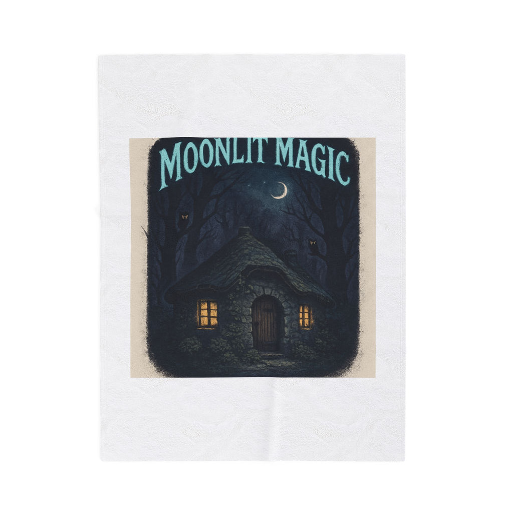 Moonlit Magic Velveteen Plush Blanket — Cozy Witchy Cottage Throw